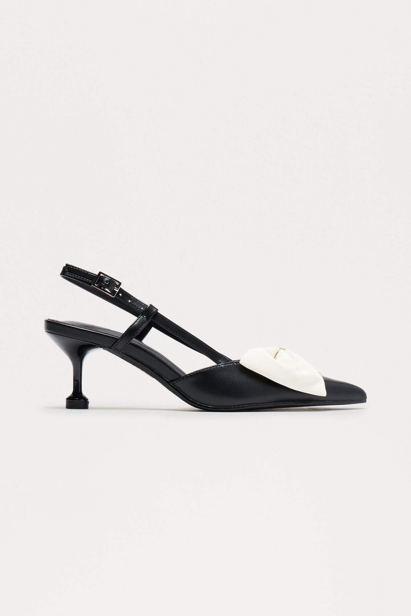 Celene Bow Kitten Heels - Black/White - Image 3