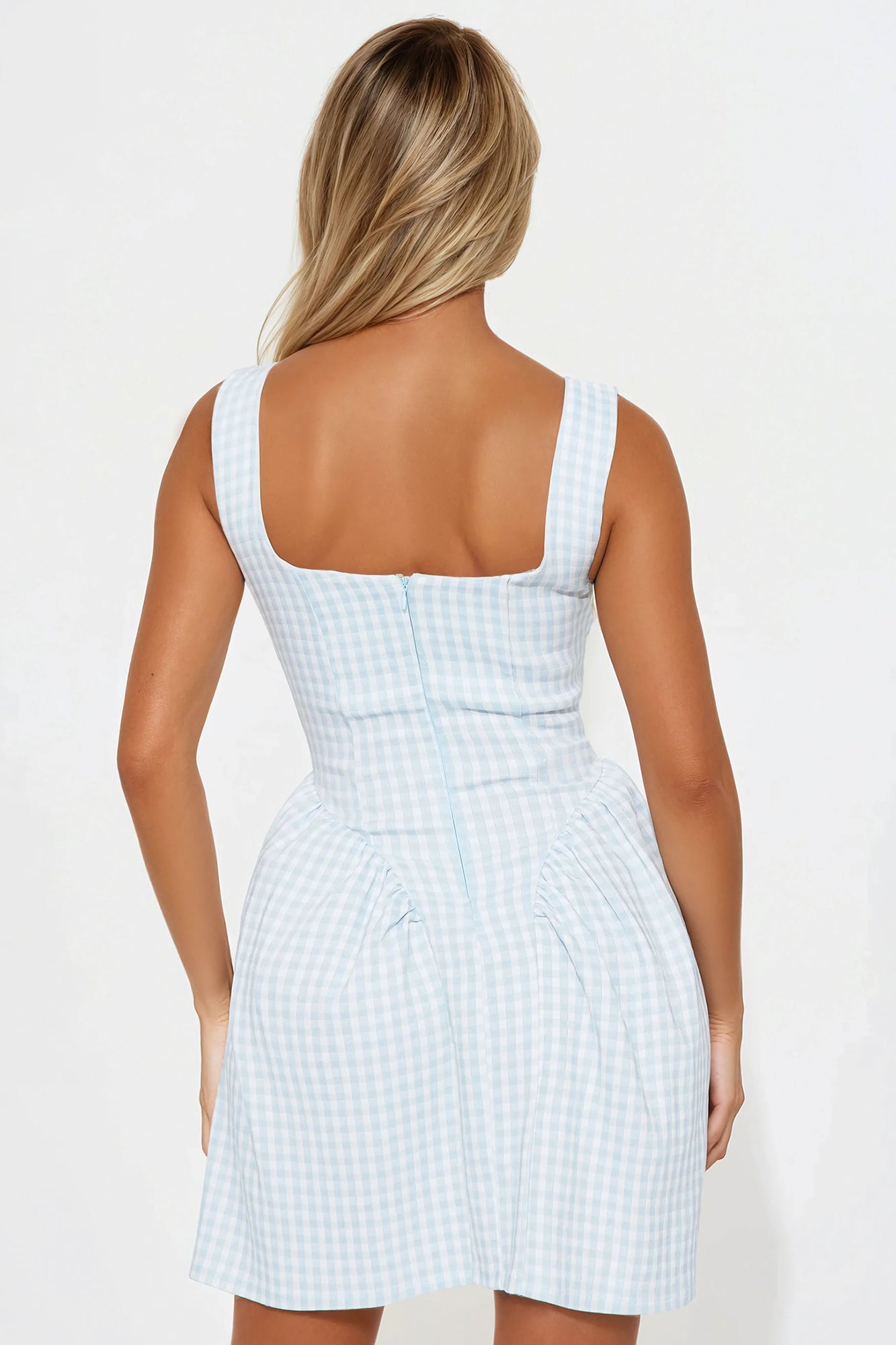 Alaina Gingham Mini Dress - Light Blue - Image 3