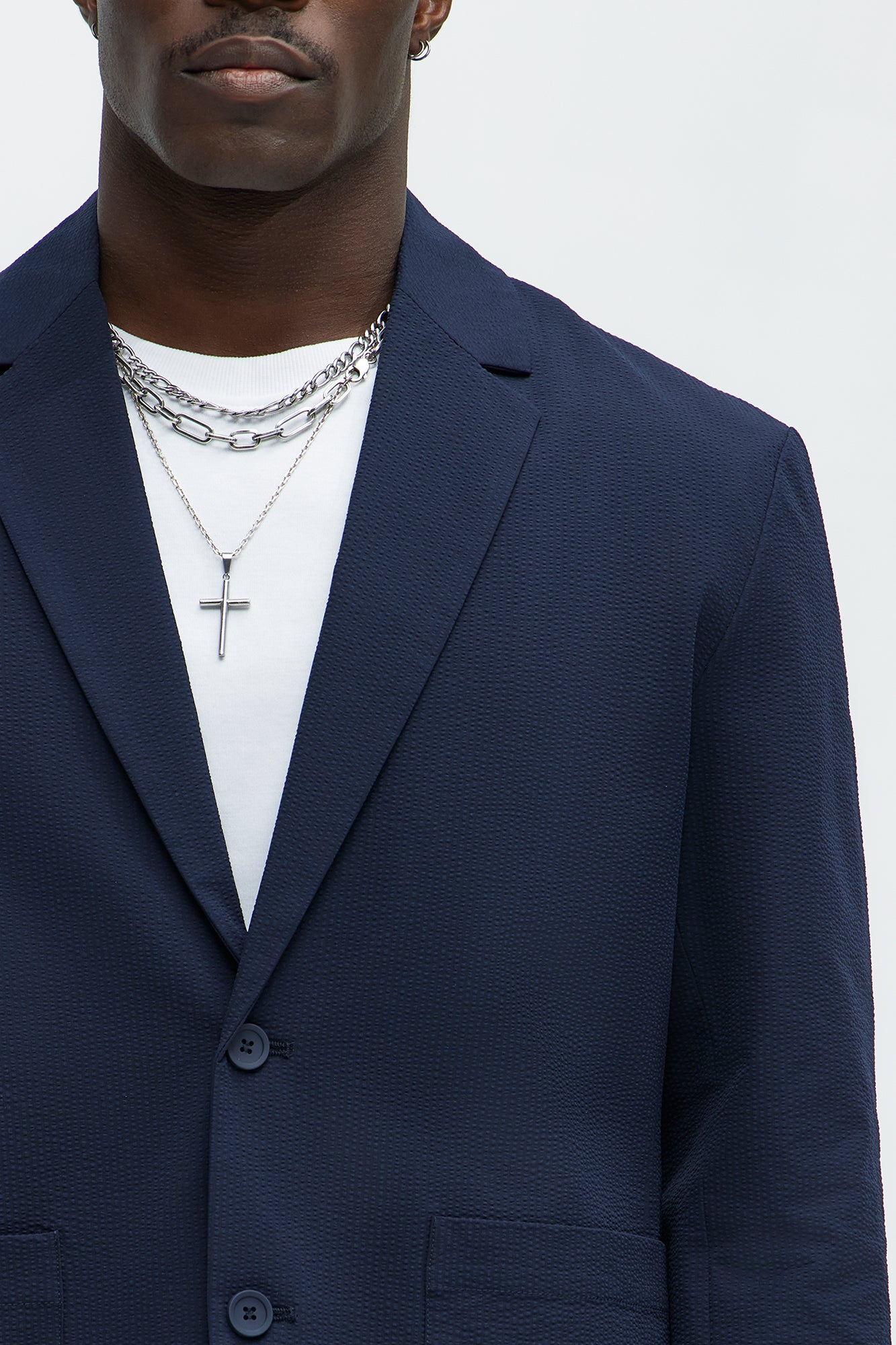 Seersucker Casual Blazer - Navy - Image 3