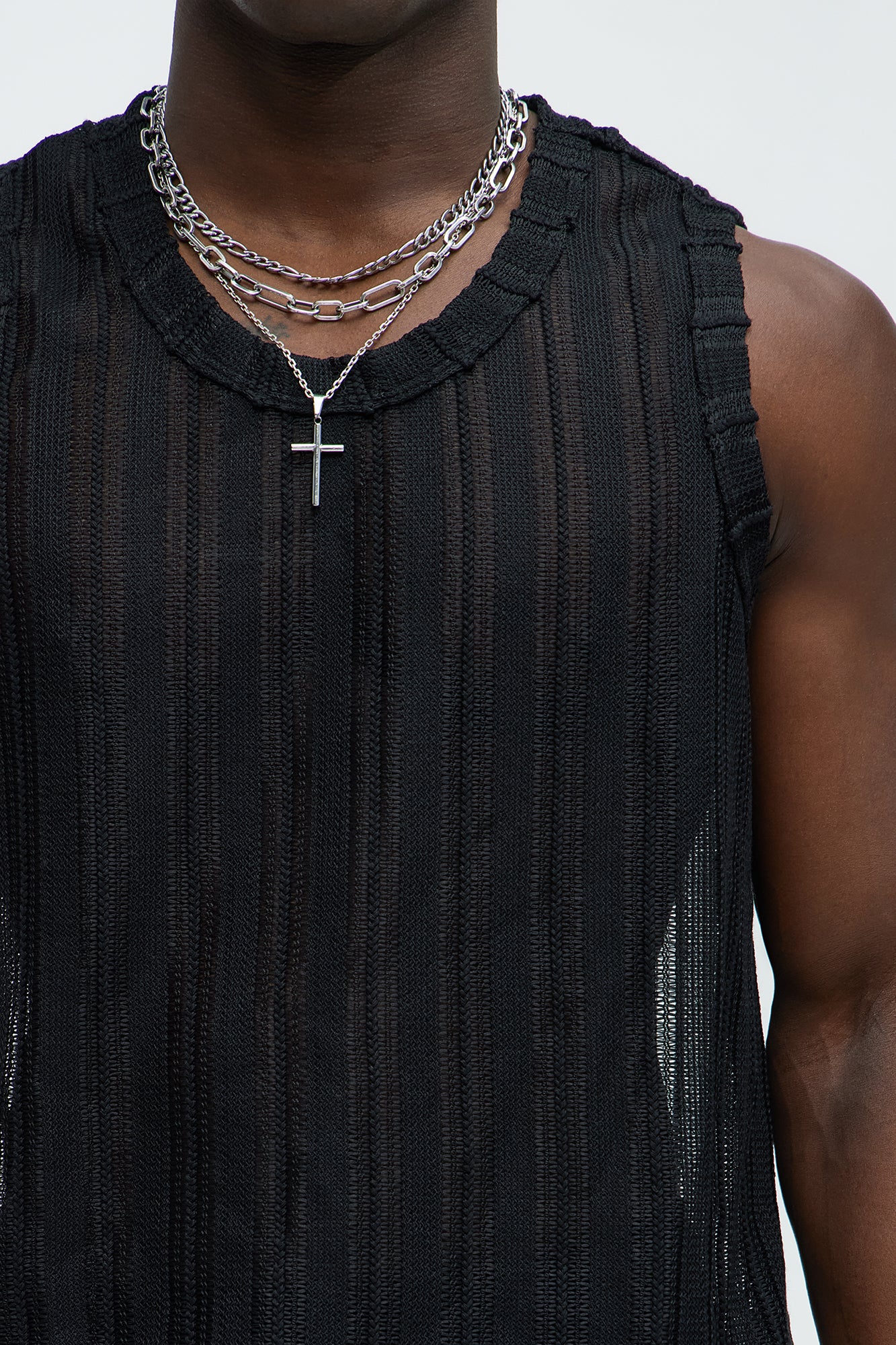 Striped Open Knit Tank - Black - Image 3