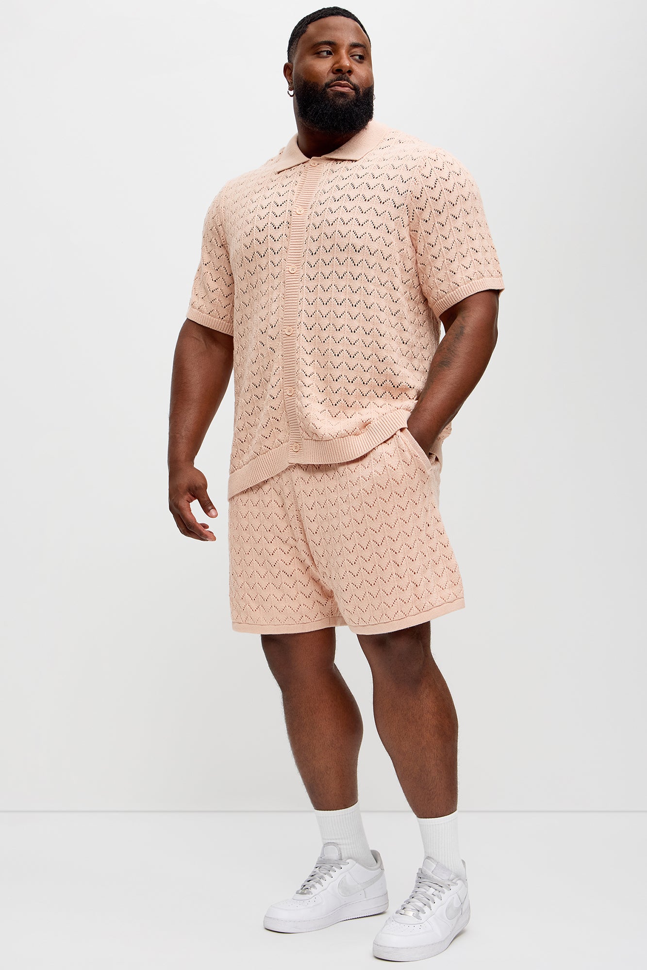 Waterfall Texture Open Knit Shorts - Mauve - Image 6