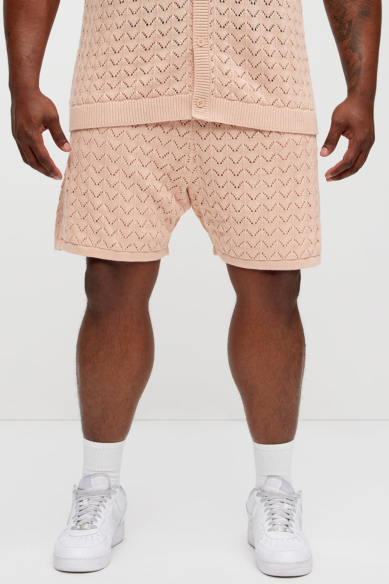 Waterfall Texture Open Knit Shorts - Mauve - Image 5