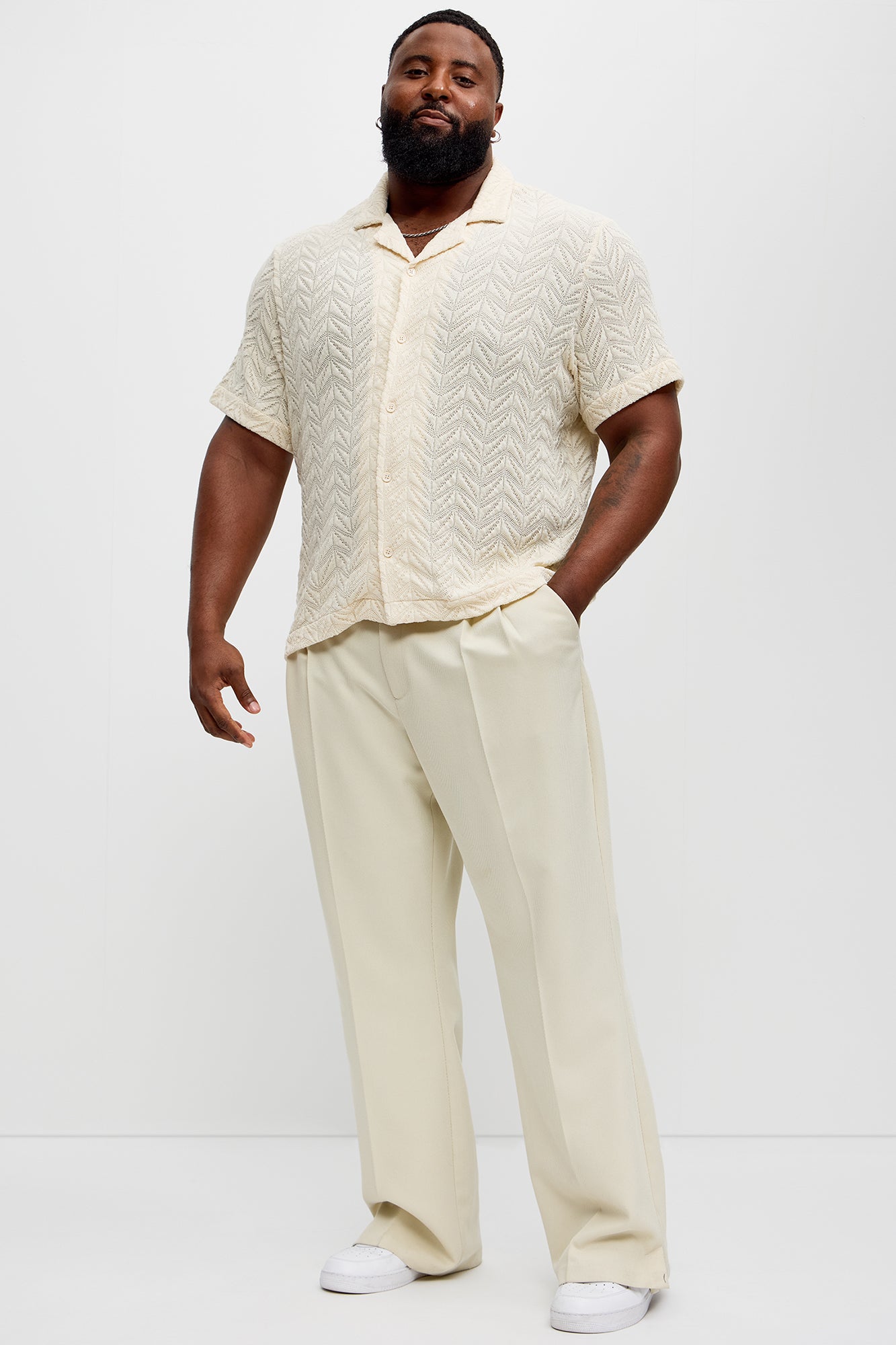Bellvista Crochet Knitted Cuban Shirt - Cream - Image 6