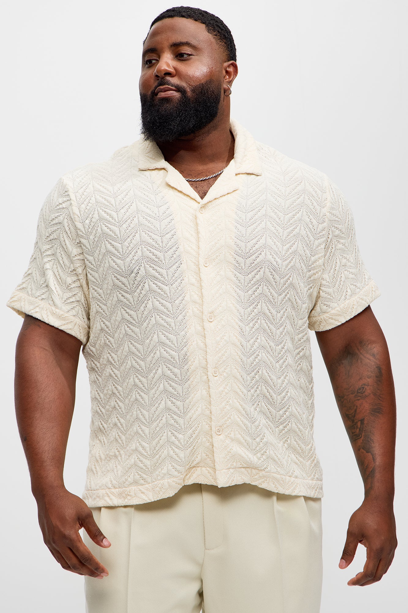 Bellvista Crochet Knitted Cuban Shirt - Cream - Image 5