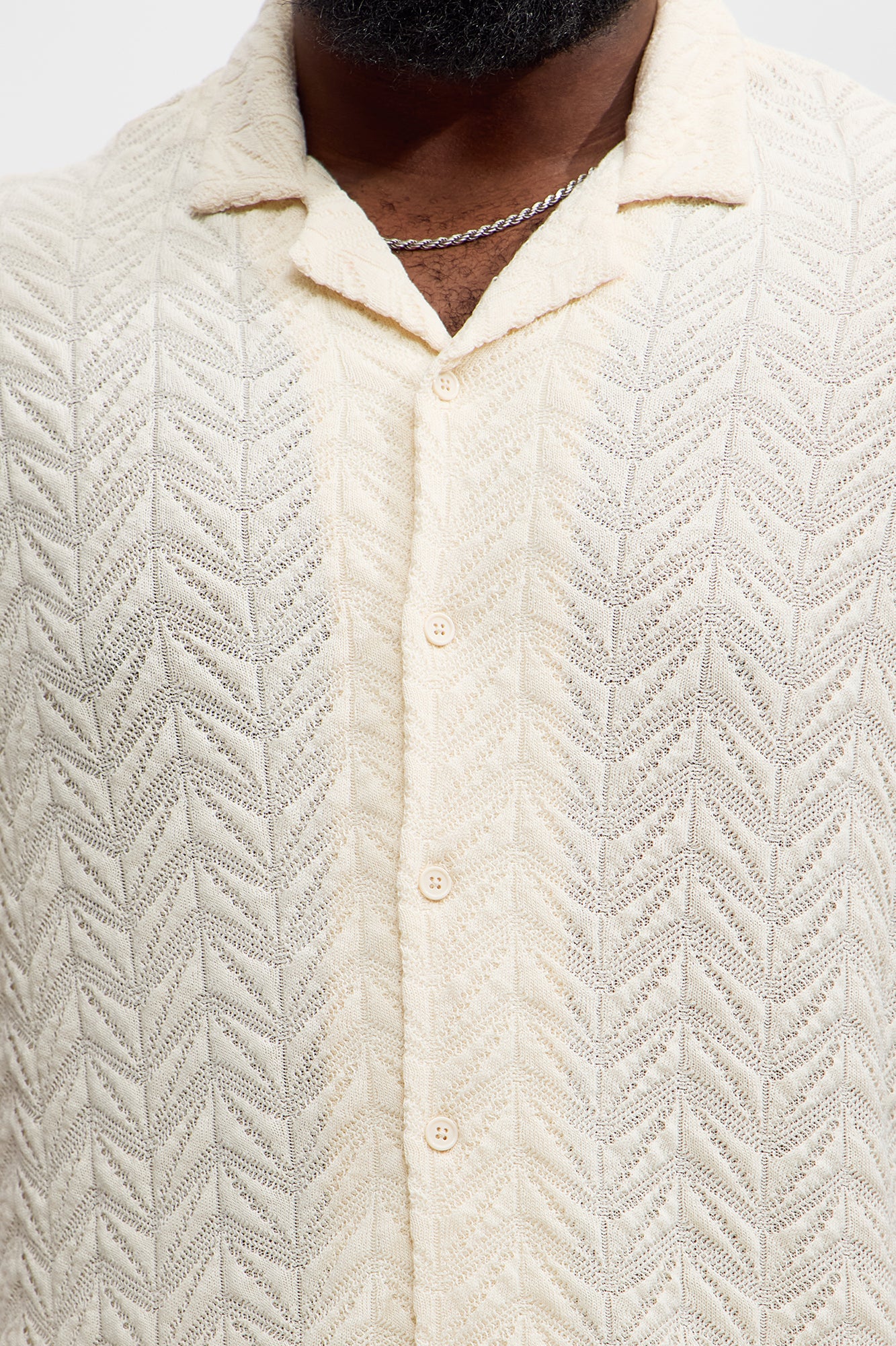 Bellvista Crochet Knitted Cuban Shirt - Cream - Image 7