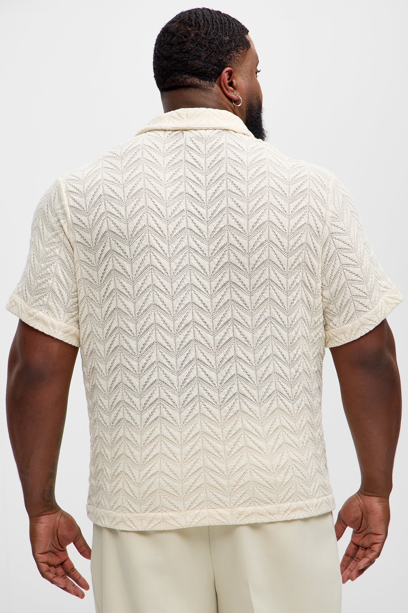 Bellvista Crochet Knitted Cuban Shirt - Cream - Image 8