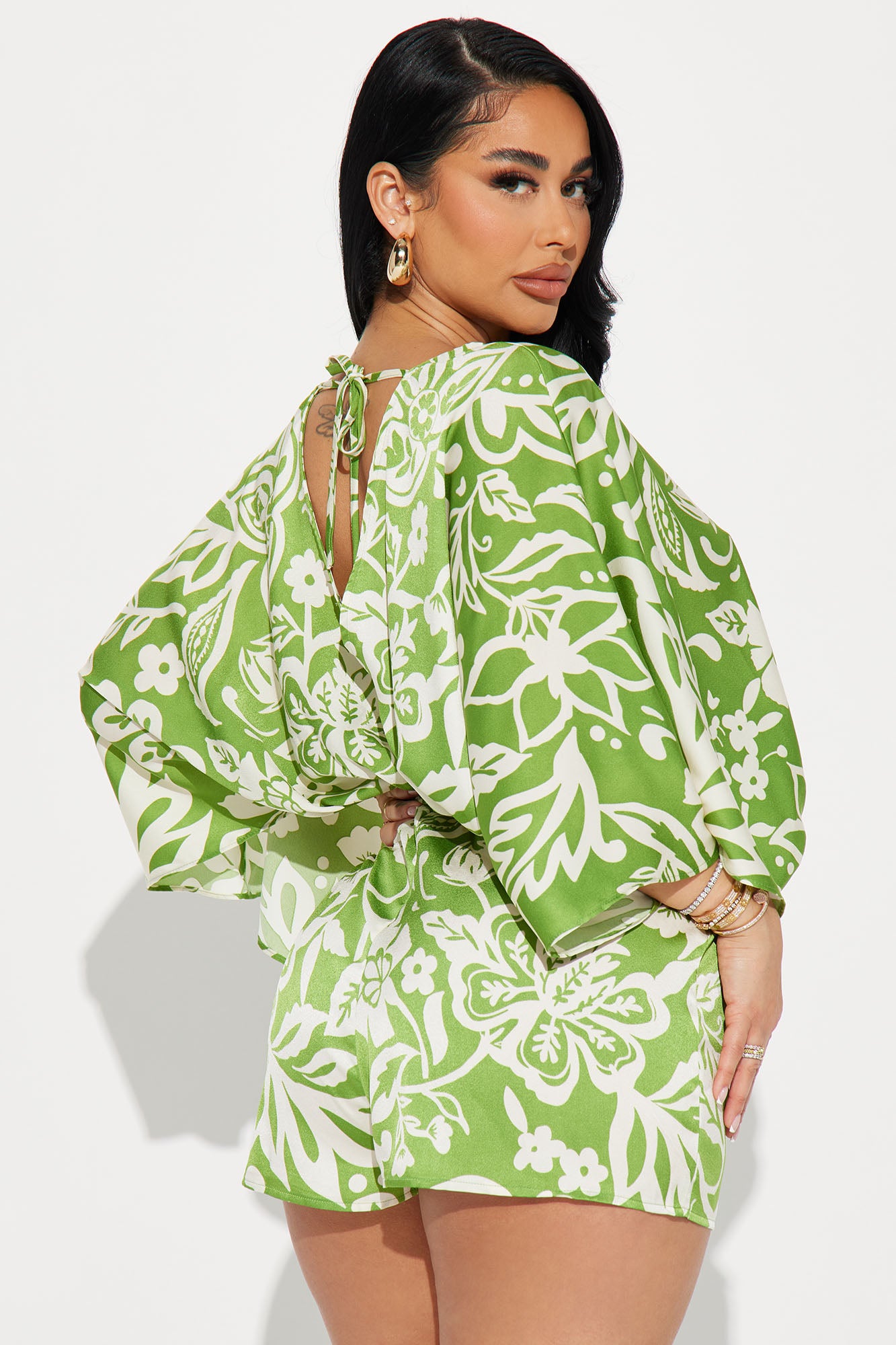 Tropical Dream Satin Romper - Green - Image 3