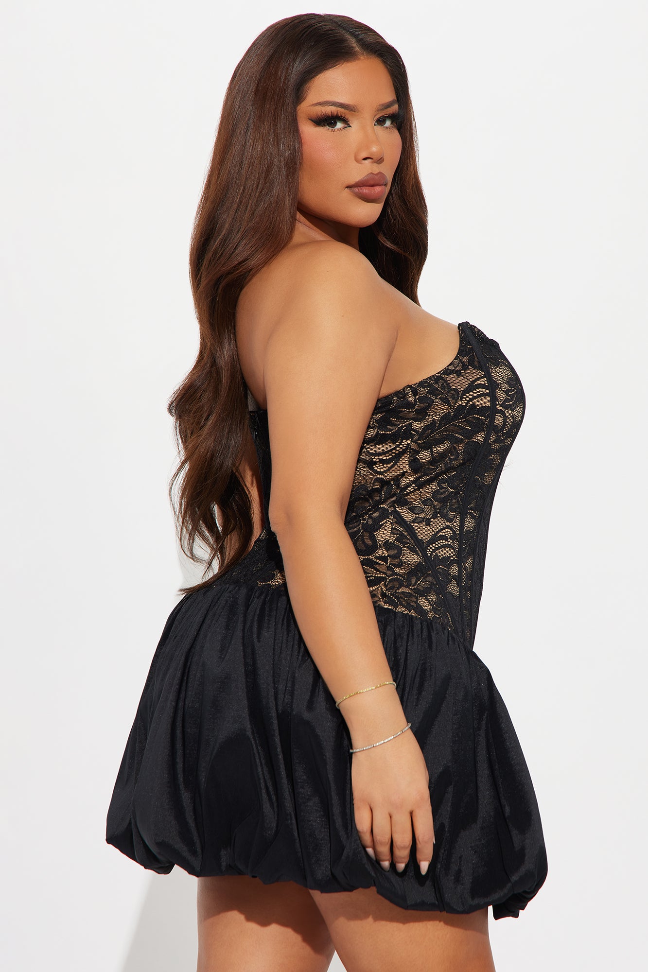 Vega Lace Bubble Micro Mini Dress - Black - Image 6
