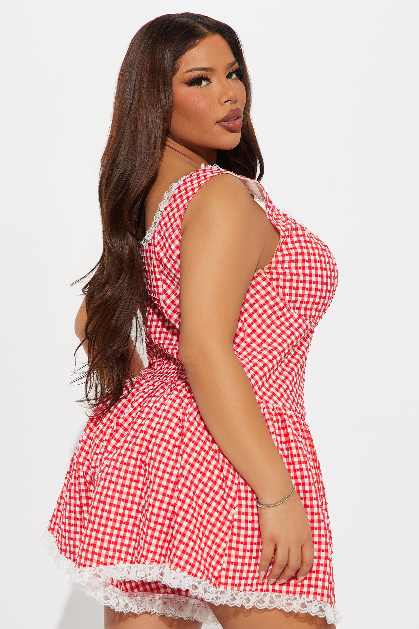 Daydreaming Gingham Romper - Red/combo - Image 6