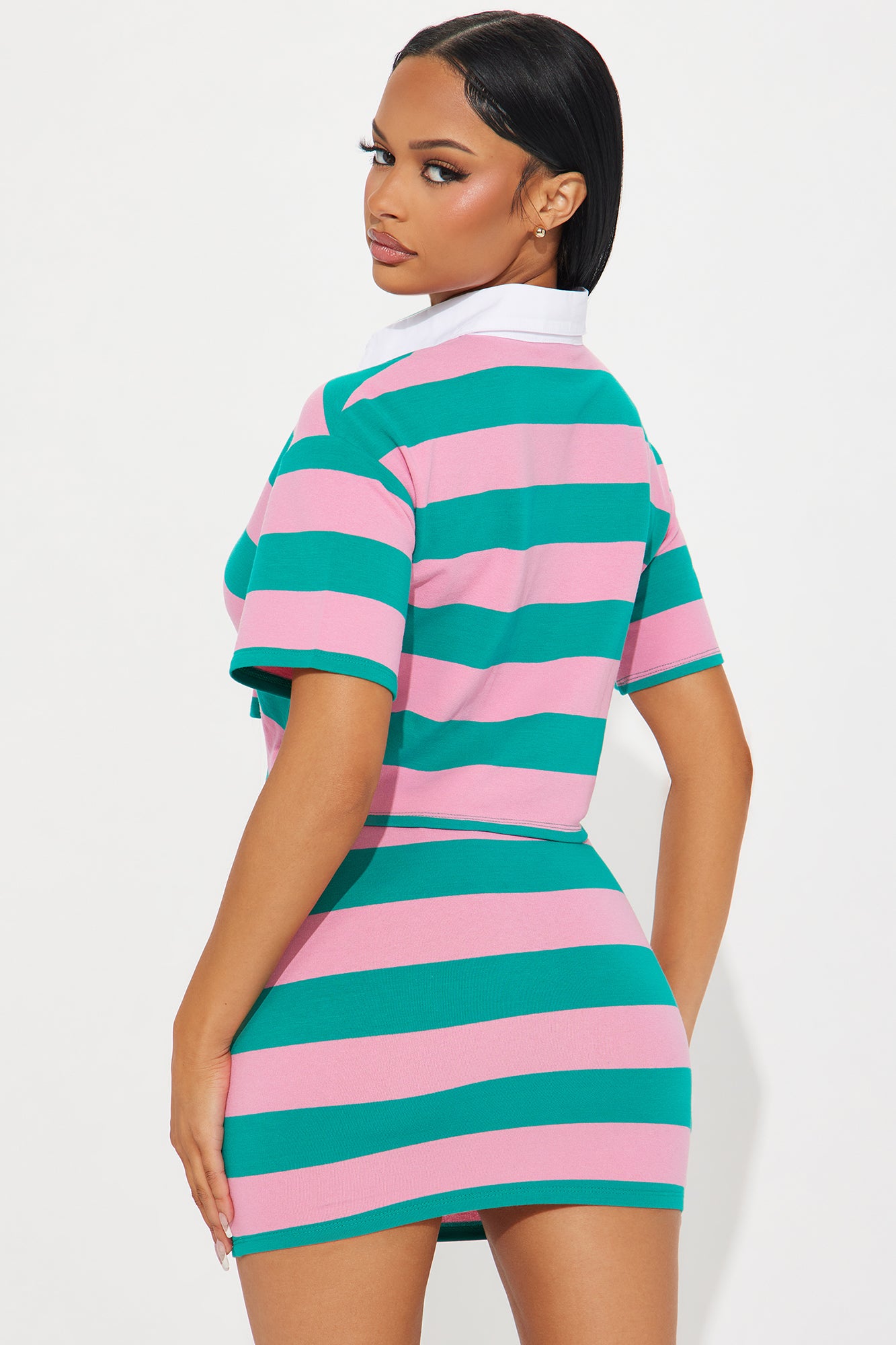 Lindsay Striped Polo Skirt Set - Pink/combo - Image 4