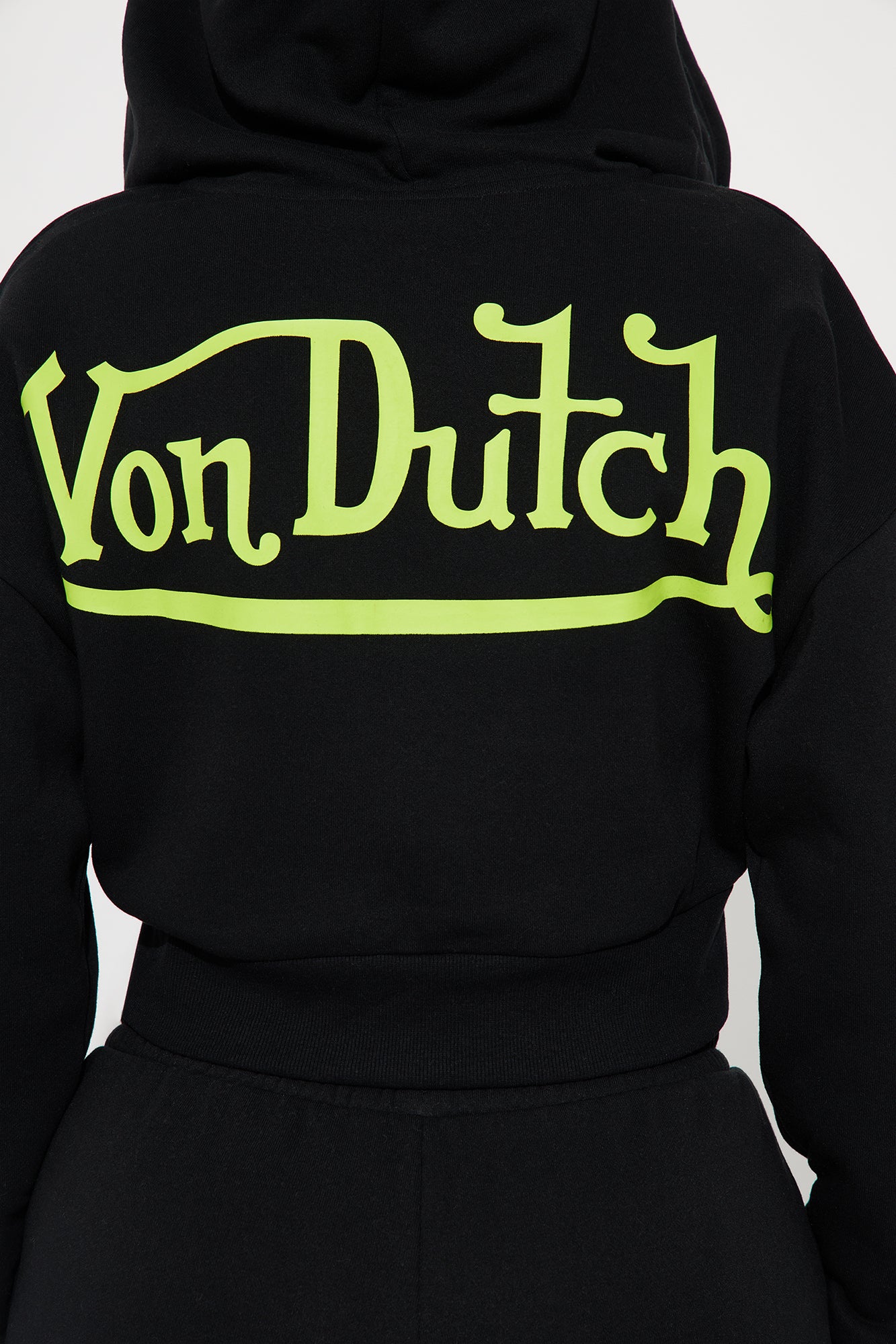 Von Dutch Embroidered Cropped Hoodie - Black/Green - Image 3
