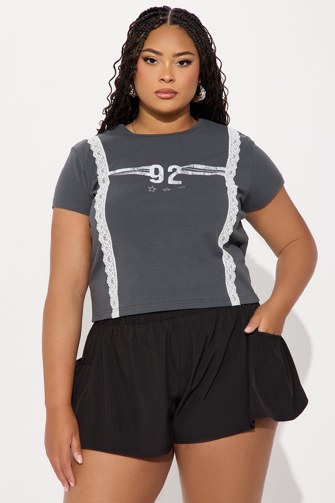 Brianne Lace Baby Tee - Charcoal - Image 5