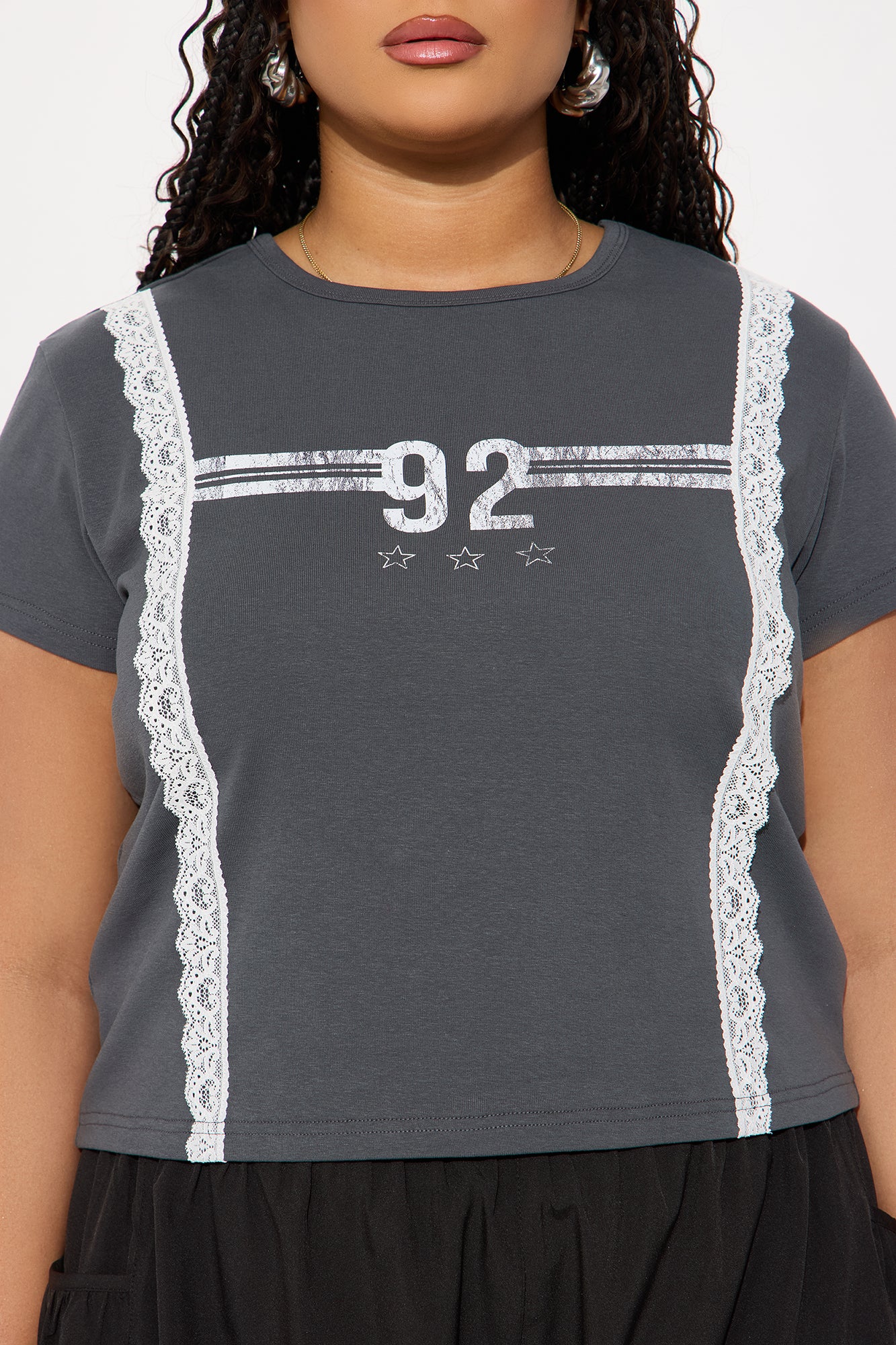 Brianne Lace Baby Tee - Charcoal - Image 7