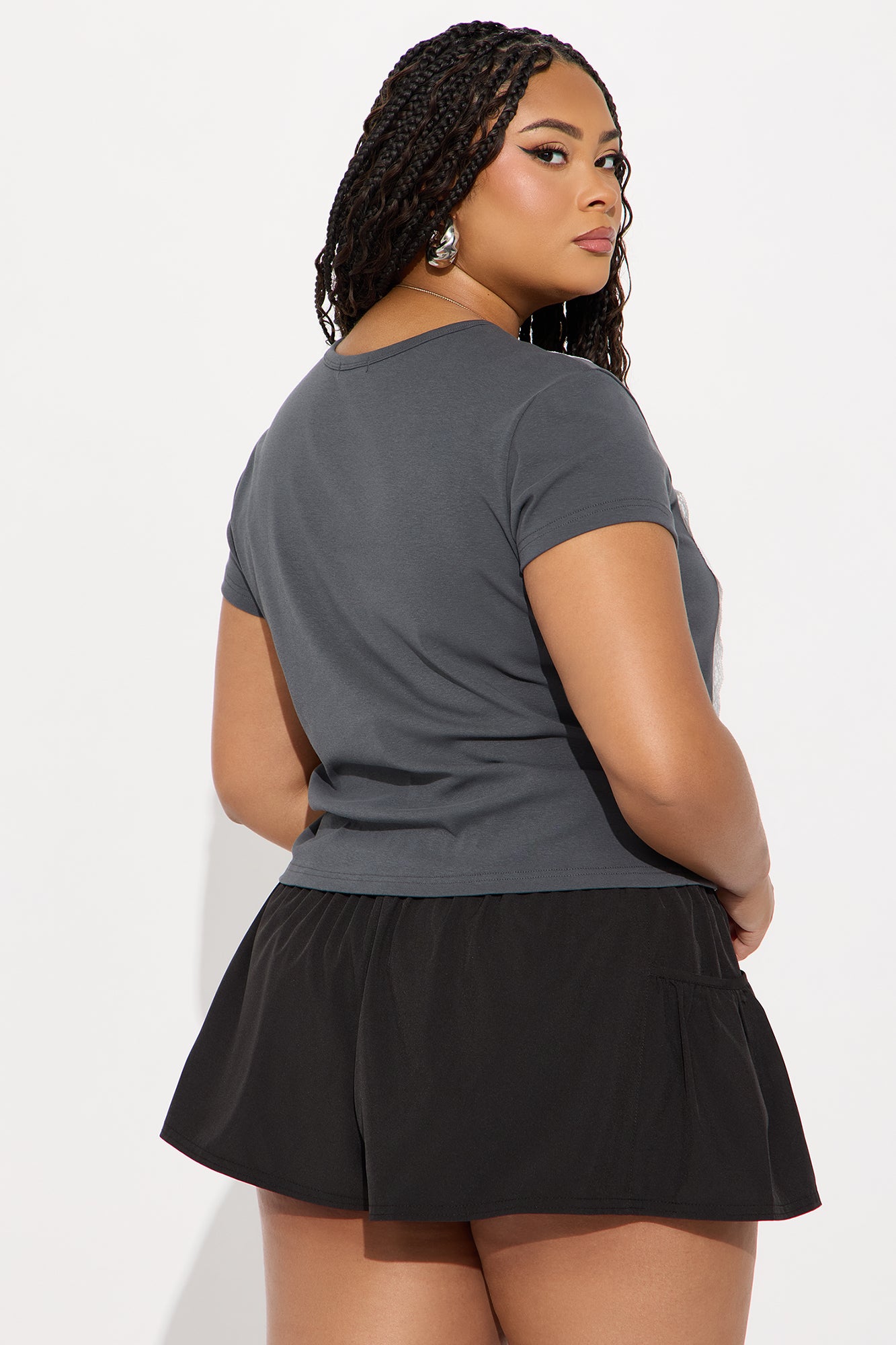 Brianne Lace Baby Tee - Charcoal - Image 8