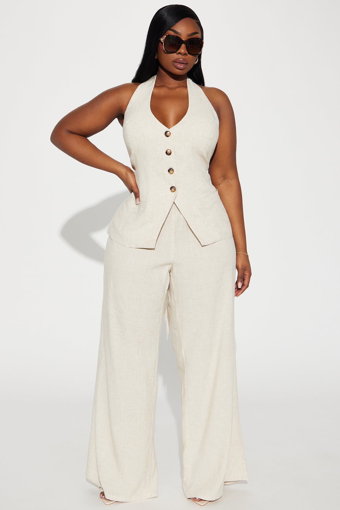 Cece Linen Pant Set - Taupe - Image 6