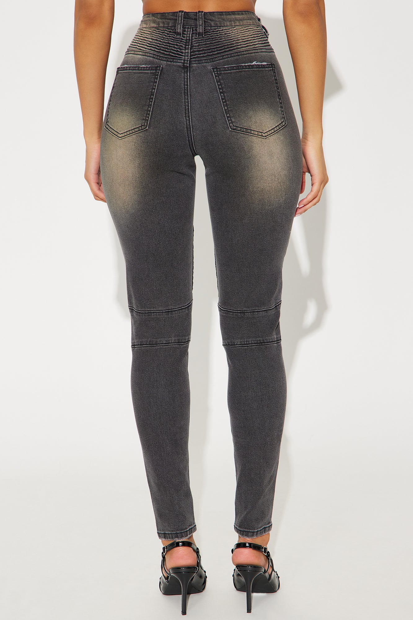 Give Me A Reason Stretch Moto Skinny Jeans - Black Wash - Image 3