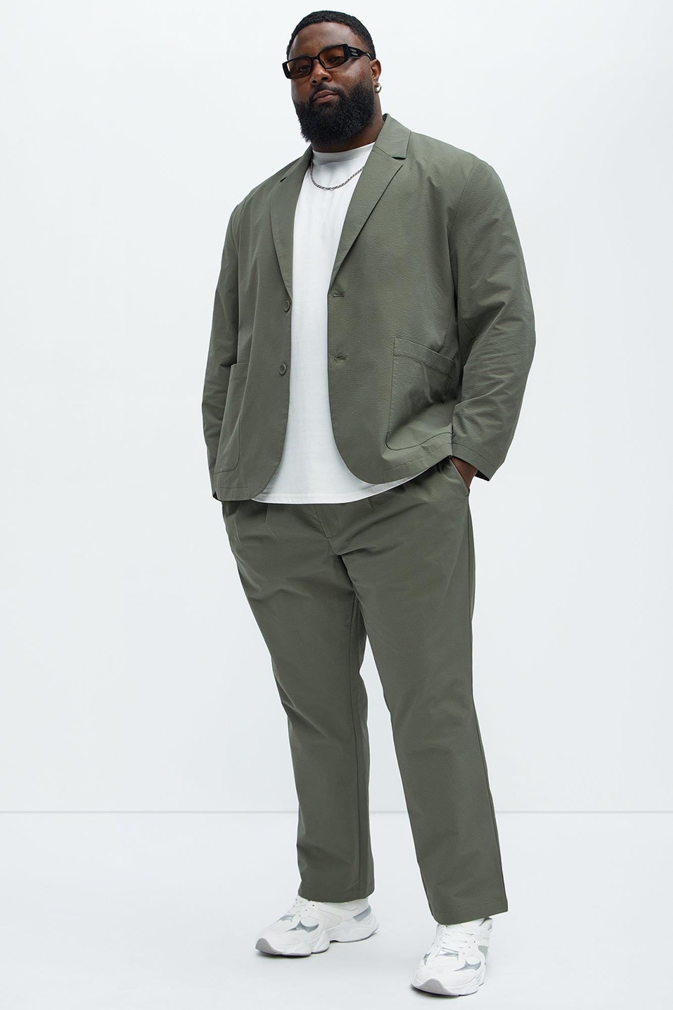 Seersucker Casual Blazer - Olive - Image 7