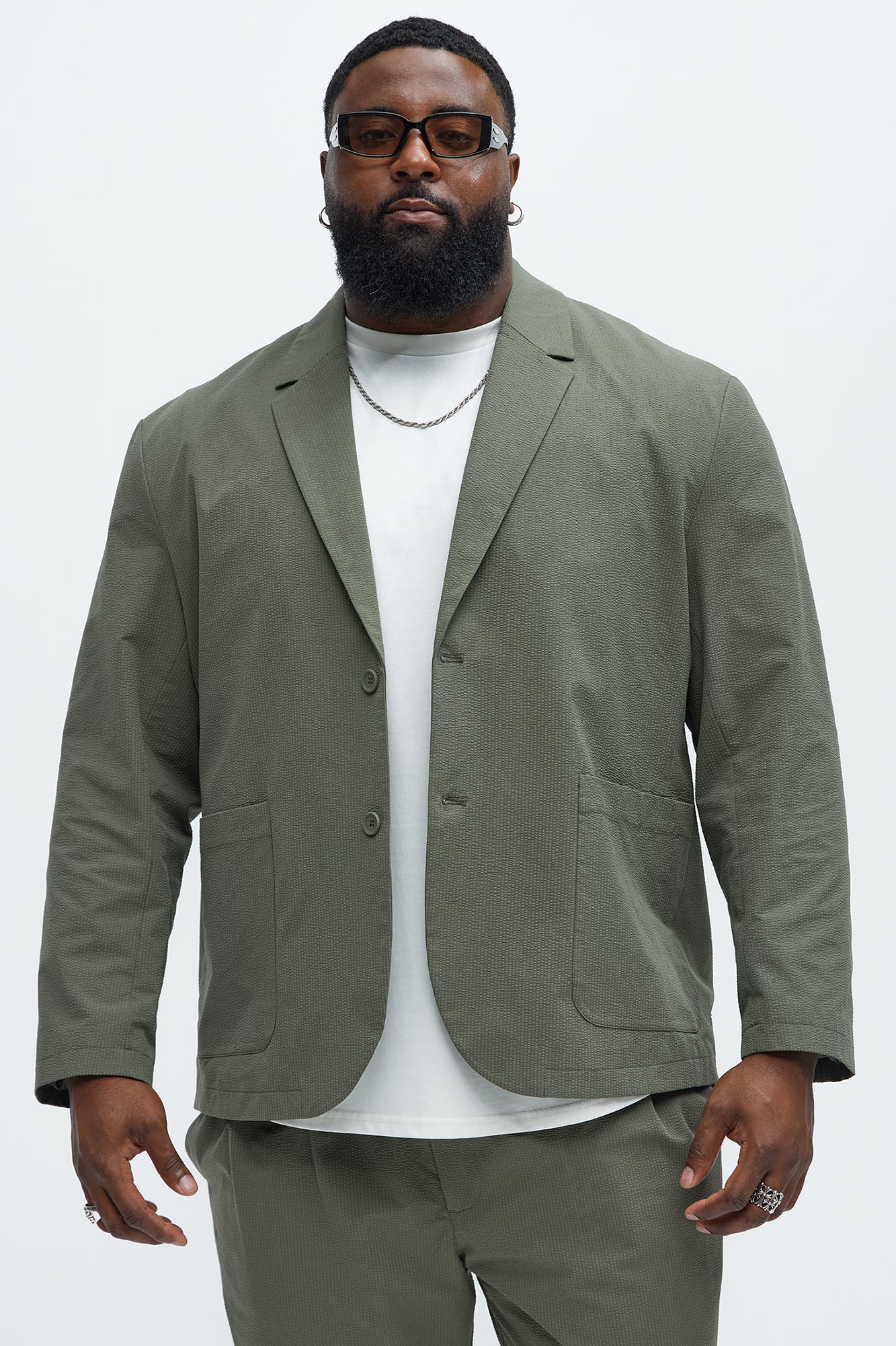 Seersucker Casual Blazer - Olive - Image 8