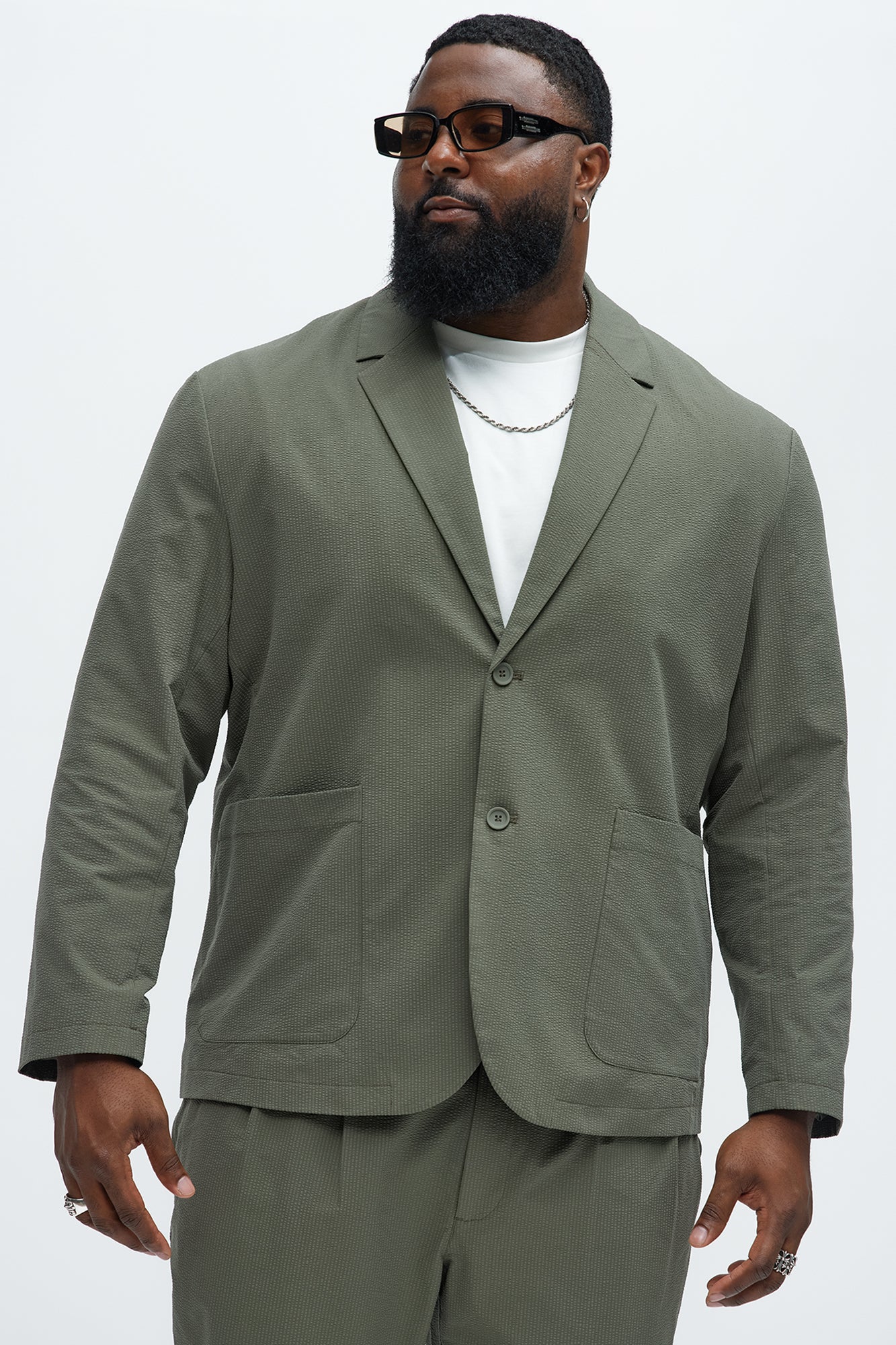 Seersucker Casual Blazer - Olive - Image 6