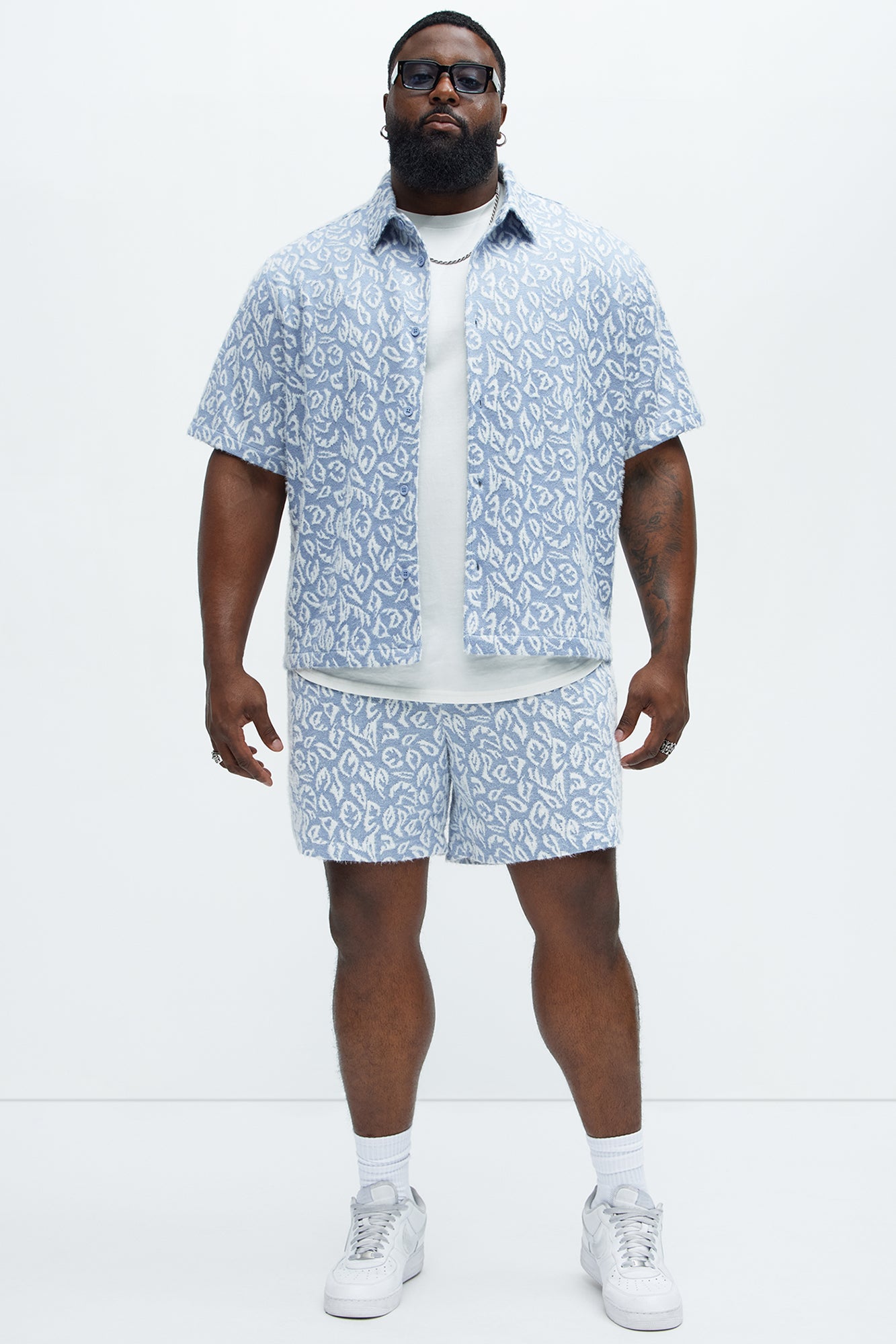 Jacquard Foliage Short Sleeve Shirt - Blue/combo - Image 6