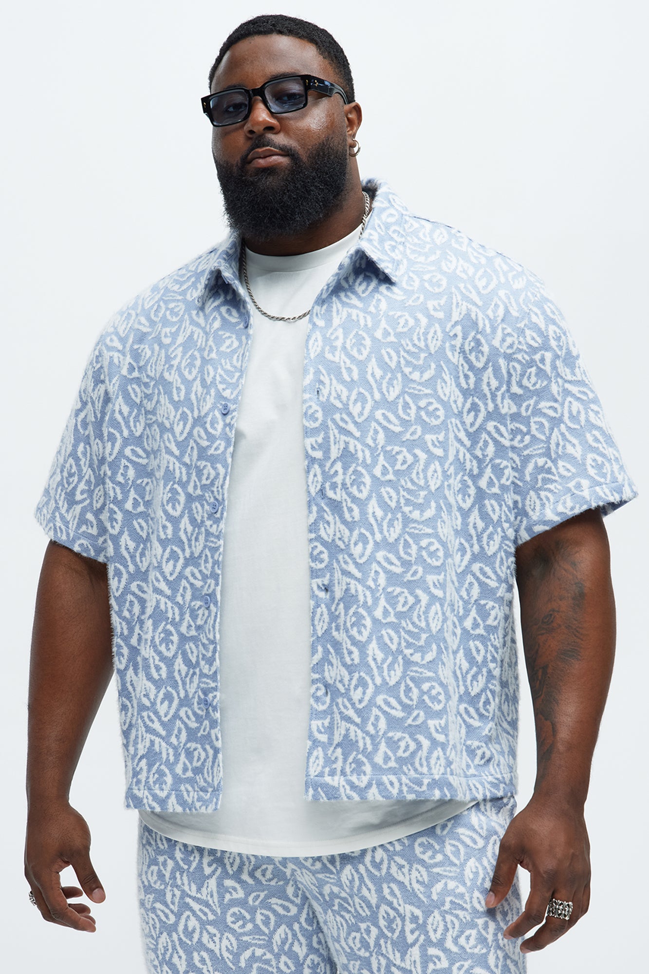 Jacquard Foliage Short Sleeve Shirt - Blue/combo - Image 5