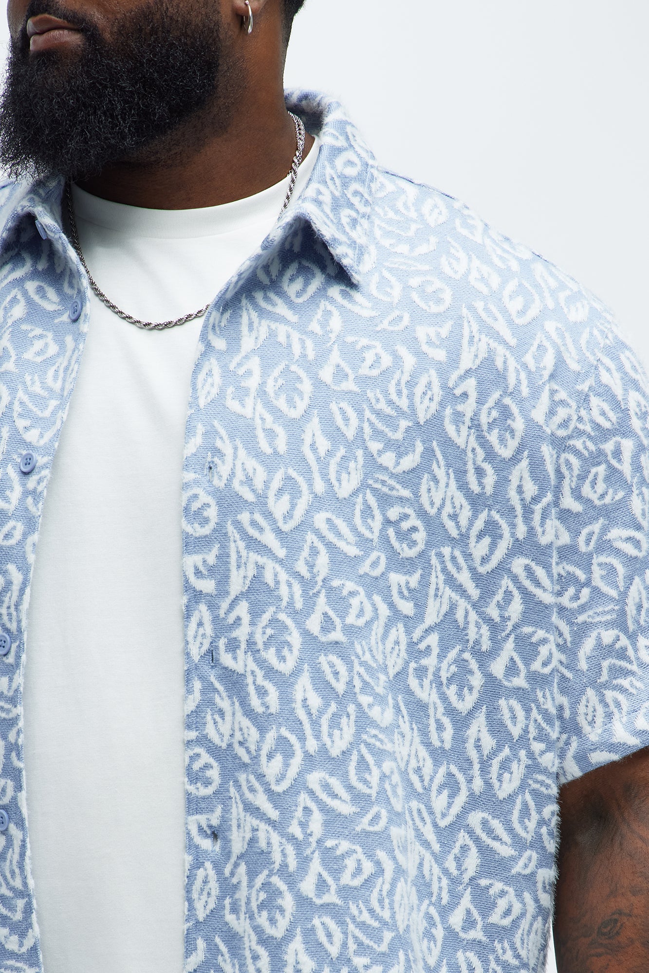 Jacquard Foliage Short Sleeve Shirt - Blue/combo - Image 7