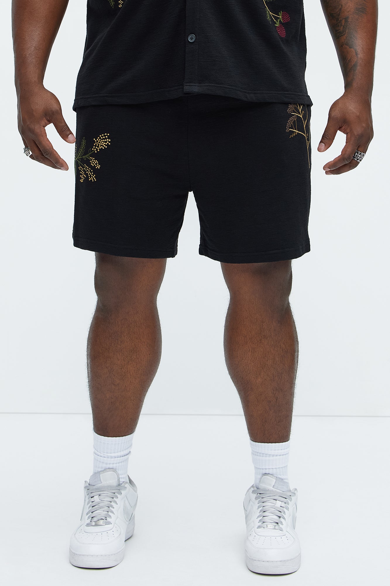Berries And Blooms Embroidered Shorts - Black - Image 6