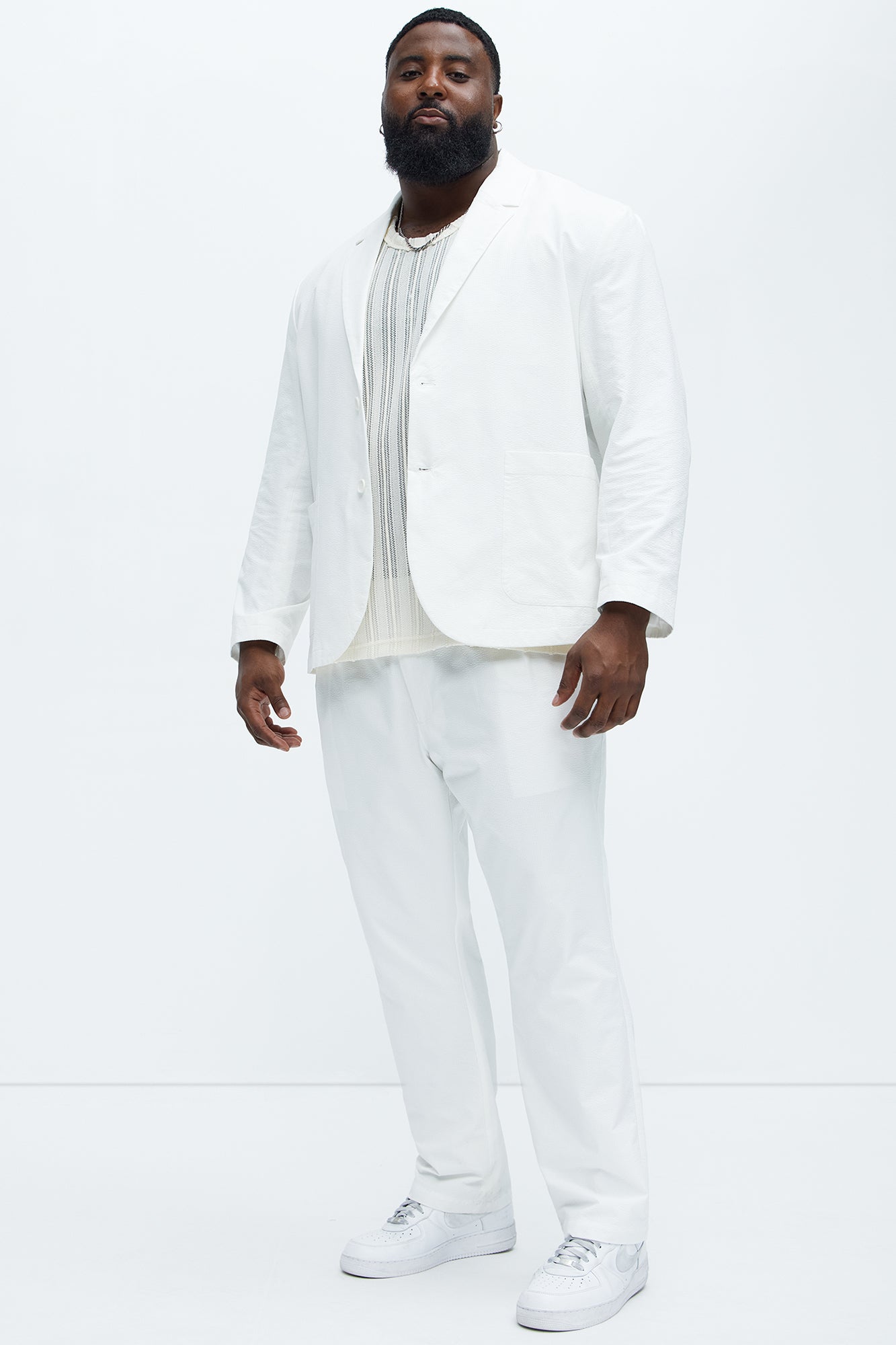 Seersucker Pleated Pants - White - Image 7