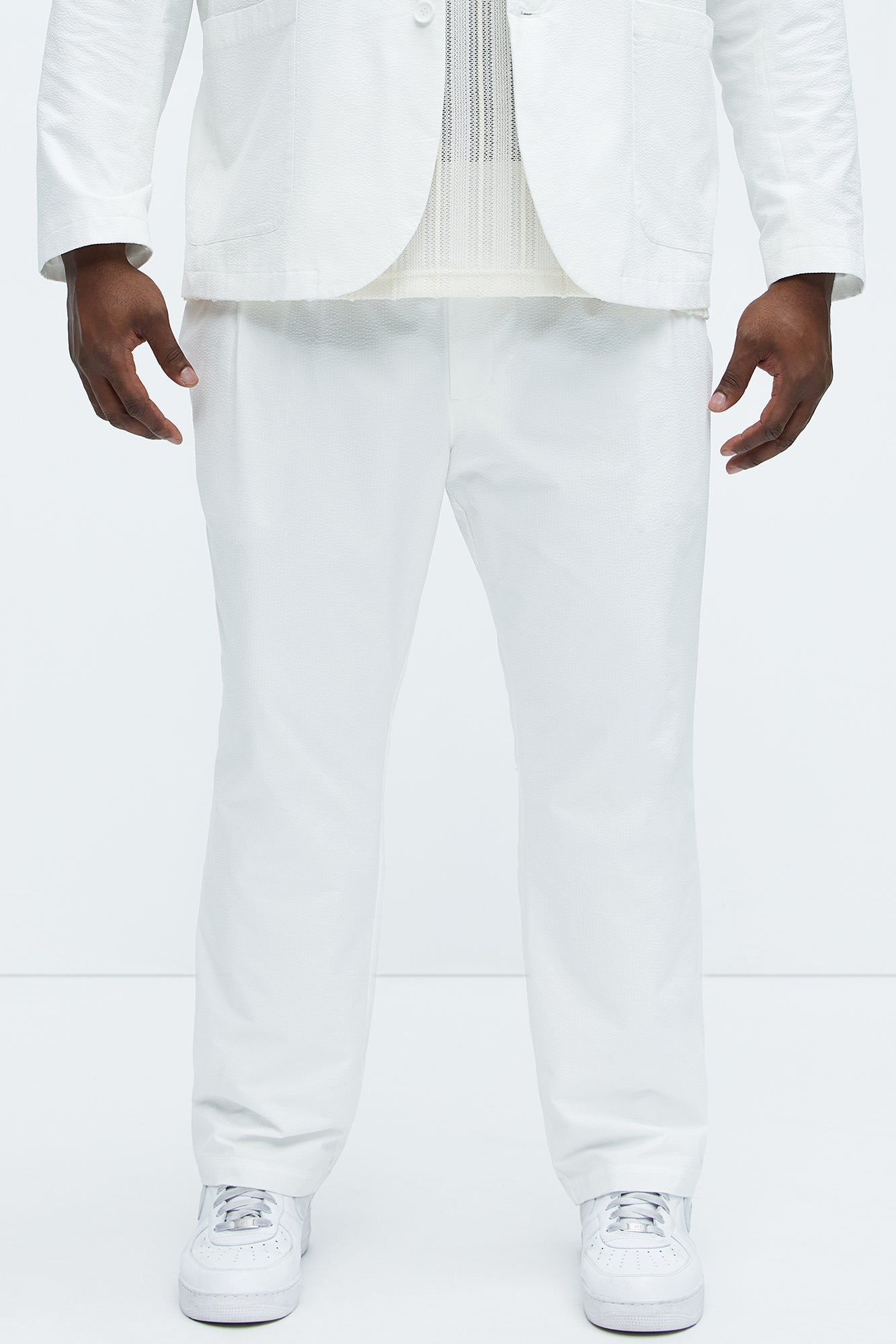 Seersucker Pleated Pants - White - Image 6