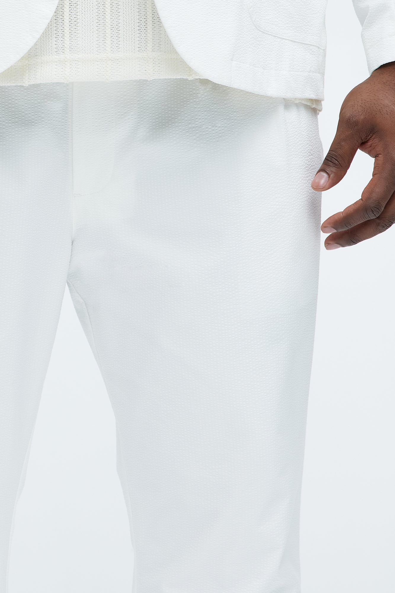 Seersucker Pleated Pants - White - Image 8