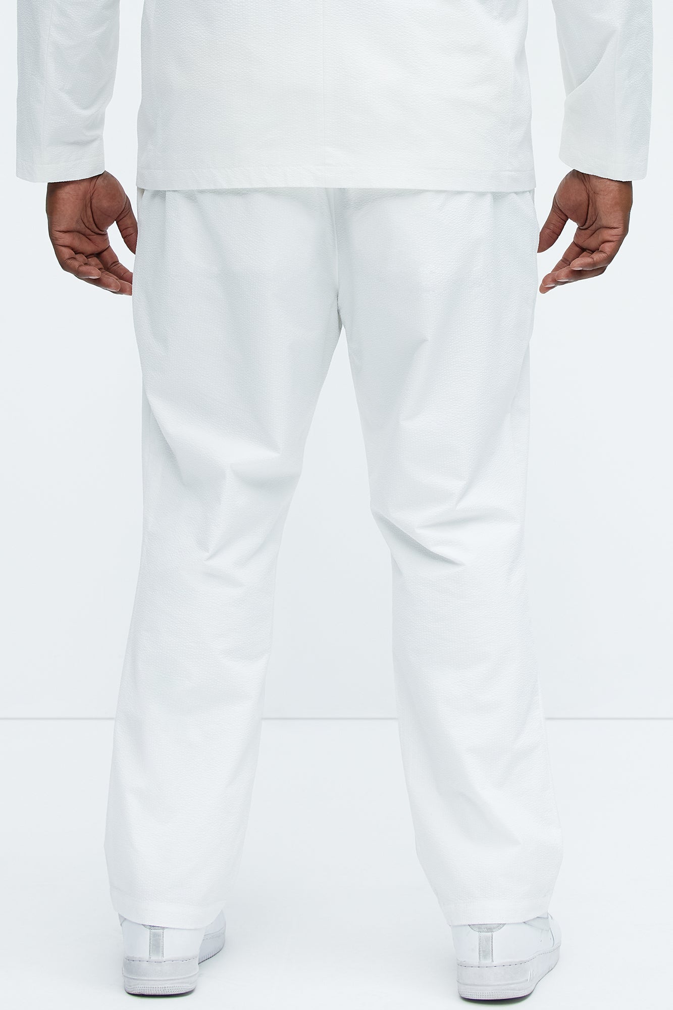 Seersucker Pleated Pants - White - Image 9