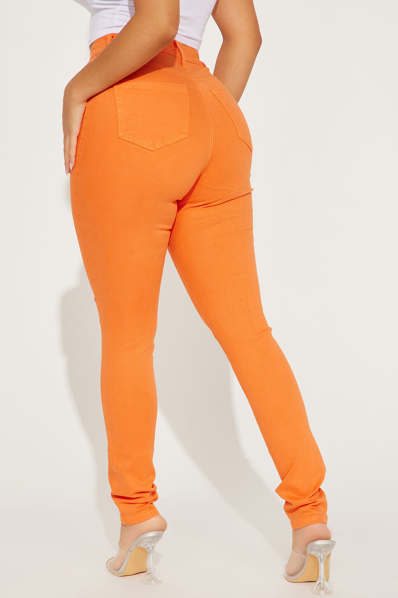 Classic Color High Waist Skinny Jeans - Orange - Image 3
