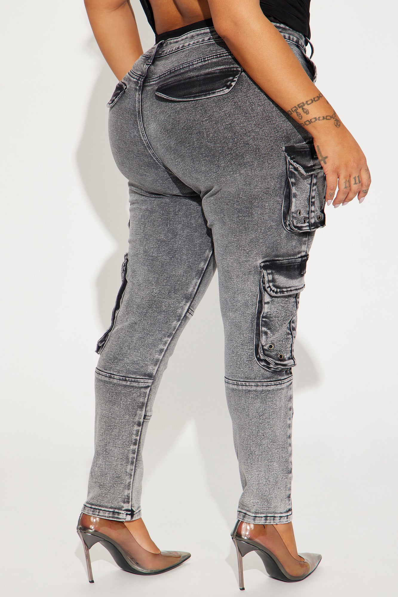 Dealing With It Cargo Stretch Skinny Jeans - Acid Wash Black - Image 7