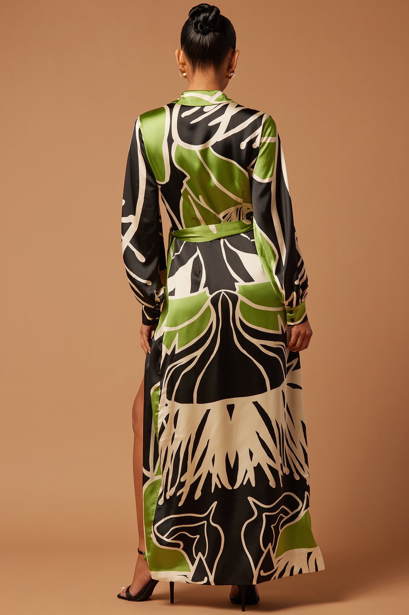 Arta Satin Maxi Dress - Black/Green - Image 4