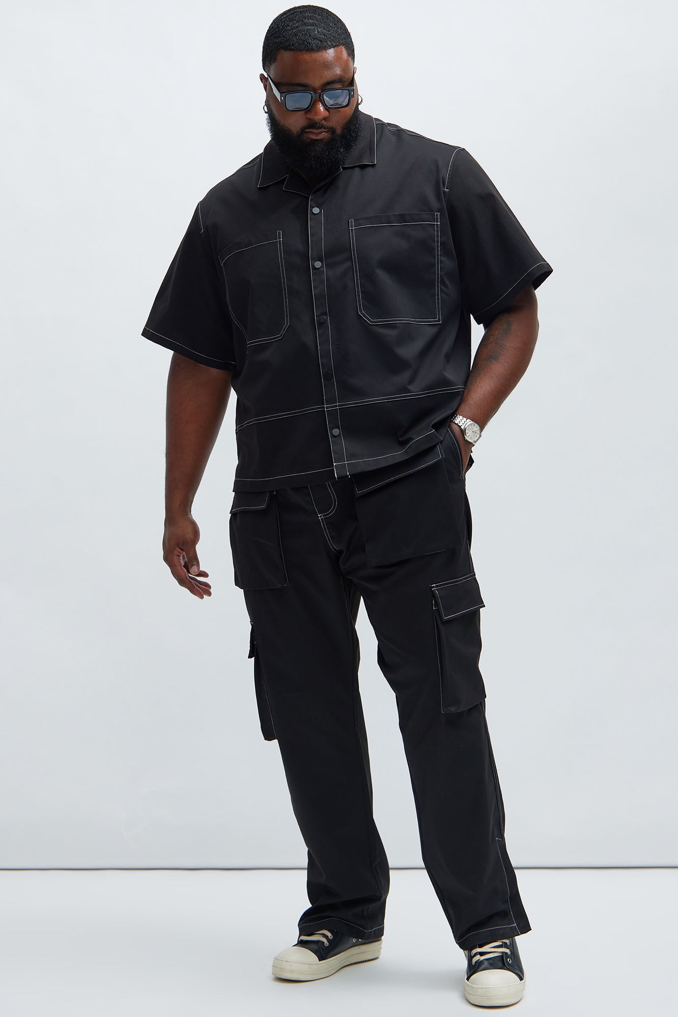 Curtis Contrast Stitch Boxy Shirt - Black - Image 5