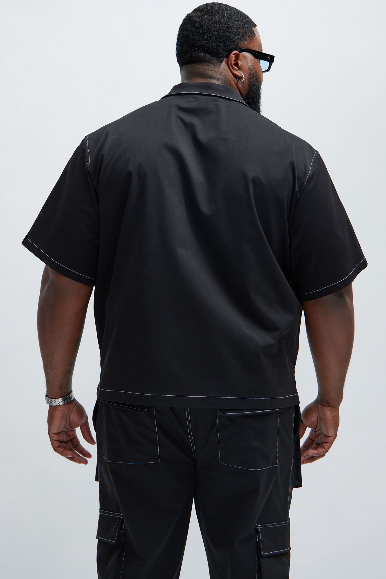 Curtis Contrast Stitch Boxy Shirt - Black - Image 7