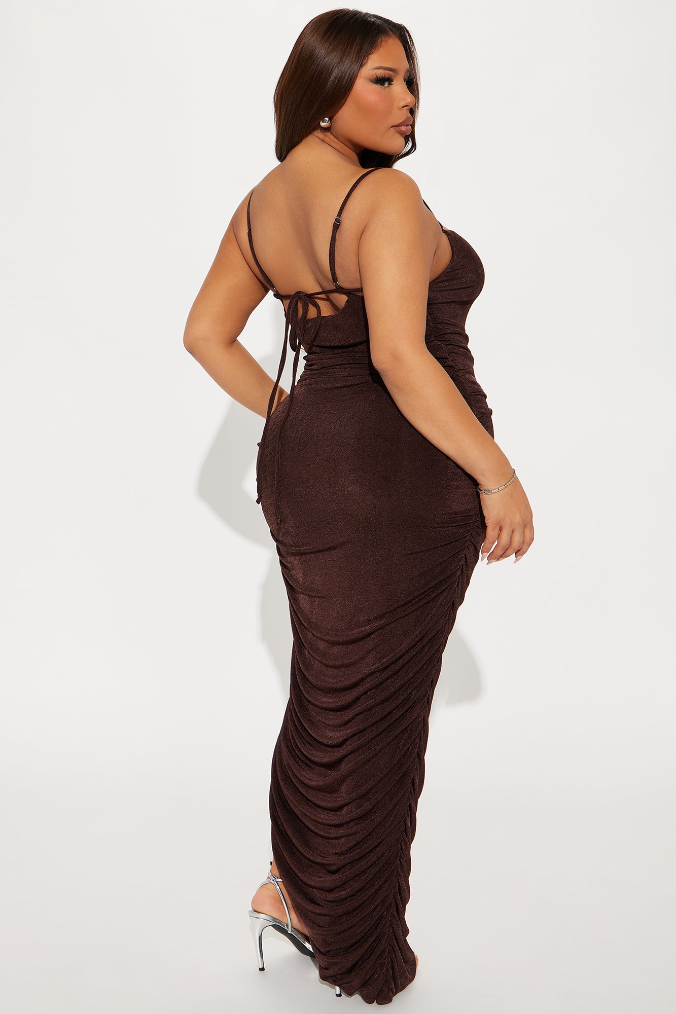 Slinky Sara Double Lined Midi Dress - Chocolate - Image 6