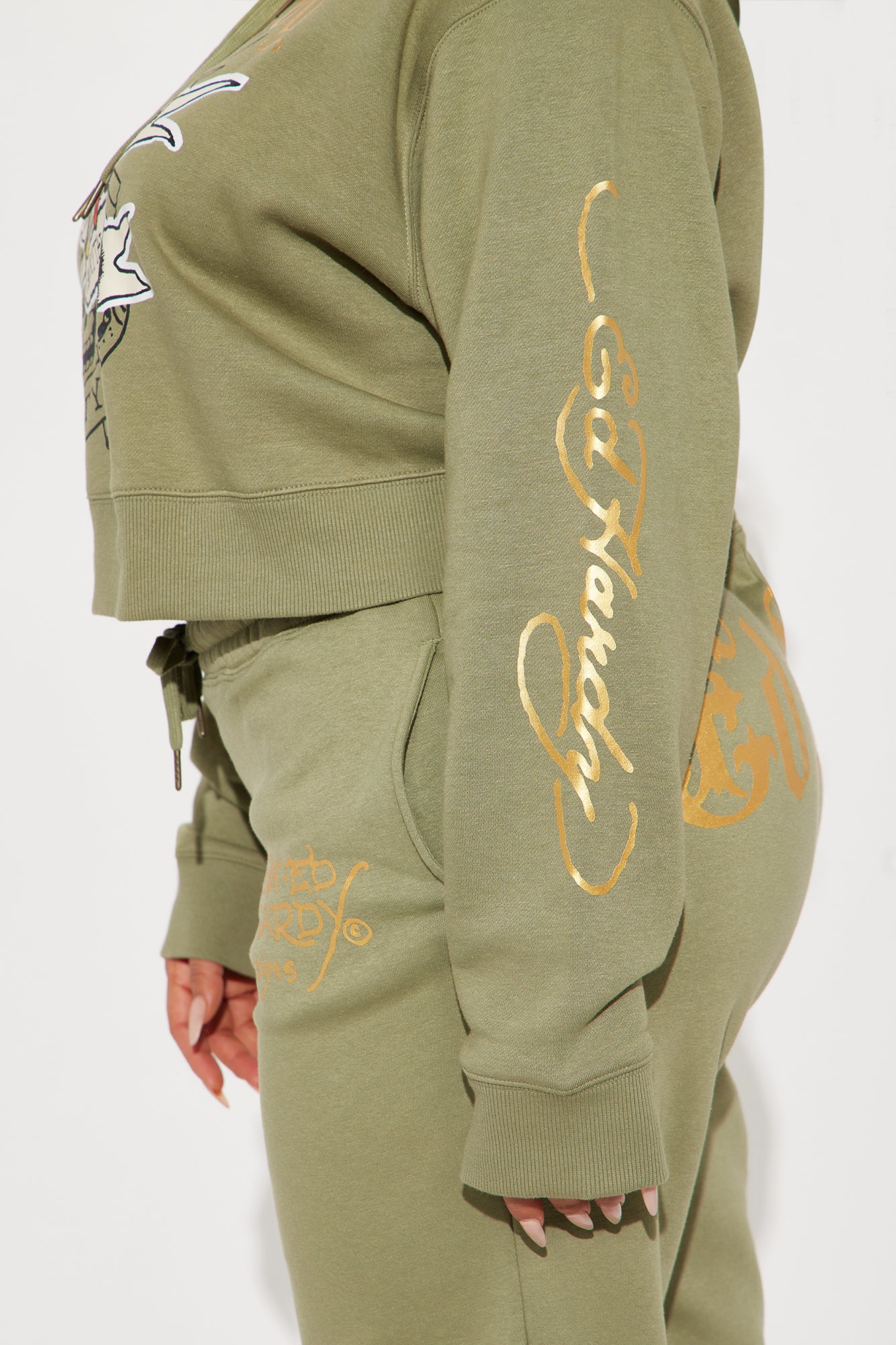Ed Hardy Broken Hearts Cropped Hoodie - Sage - Image 9
