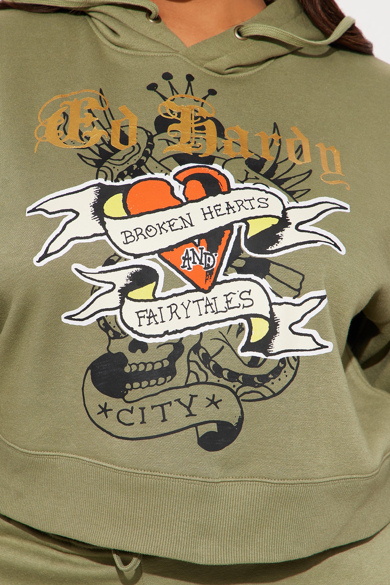 Ed Hardy Broken Hearts Cropped Hoodie - Sage - Image 8