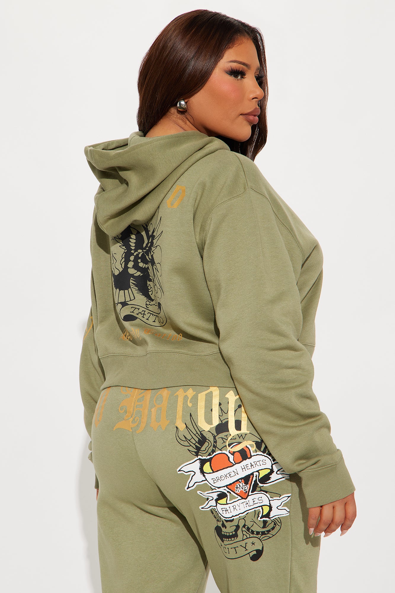 Ed Hardy Broken Hearts Cropped Hoodie - Sage - Image 10