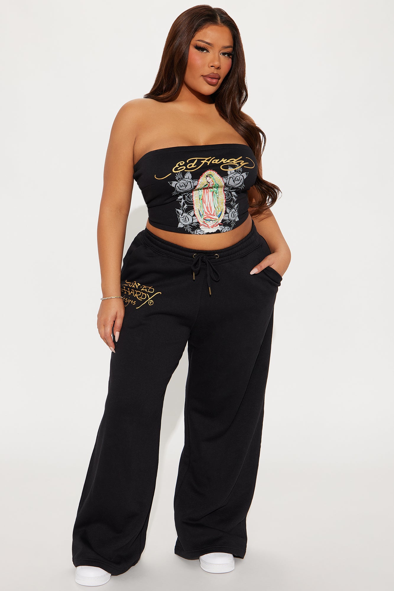 Ed Hardy Mary Tube Top Pant Set - Black - Image 5