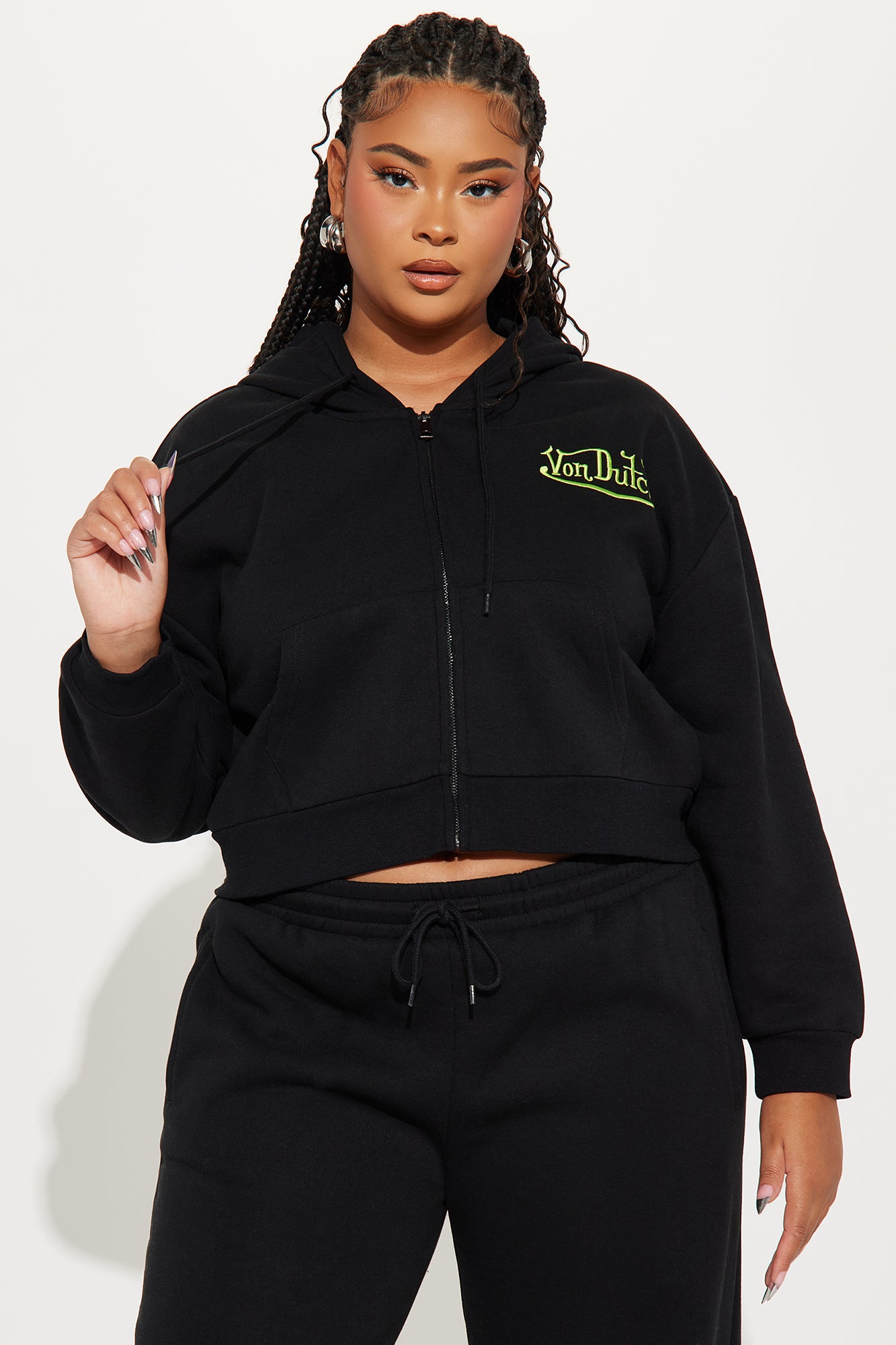 Von Dutch Embroidered Cropped Hoodie - Black/Green - Image 9