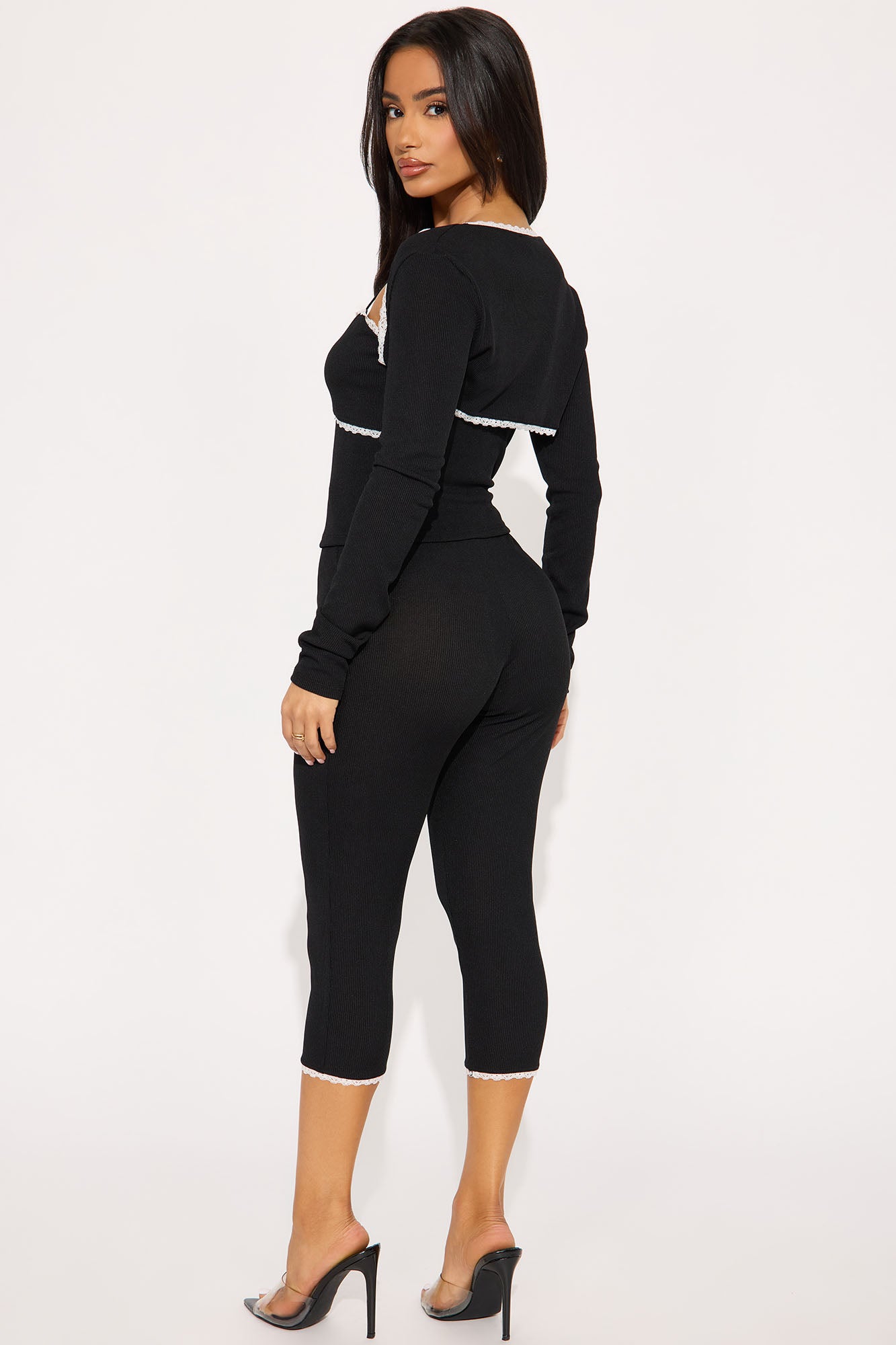 Cindy 3 Piece Capri Pant Set - Black - Image 3