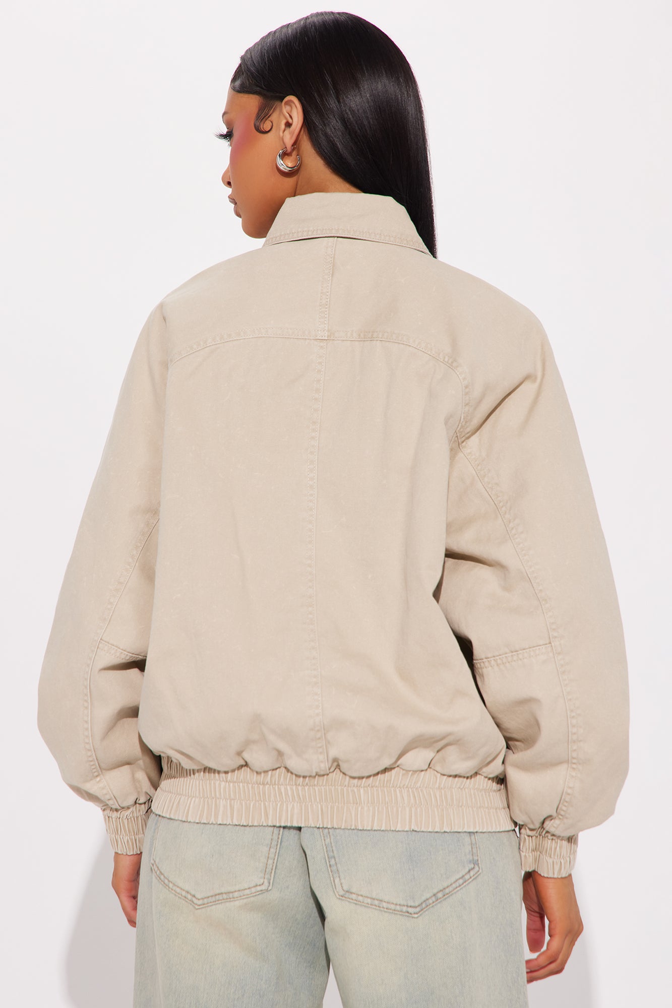 Make Time Oversized Washed Bomber Jacket - Tan - Image 4