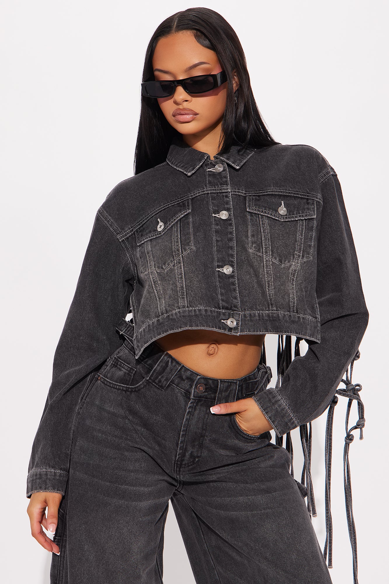 Free Spirit Knotted Back Denim Jacket - Black Wash - Image 3