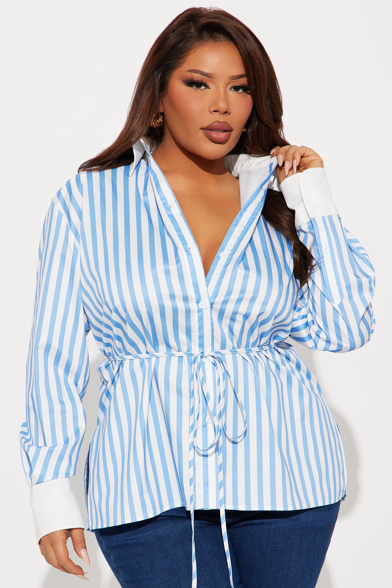 Aylene Striped Poplin Shirt - White/Blue - Image 4