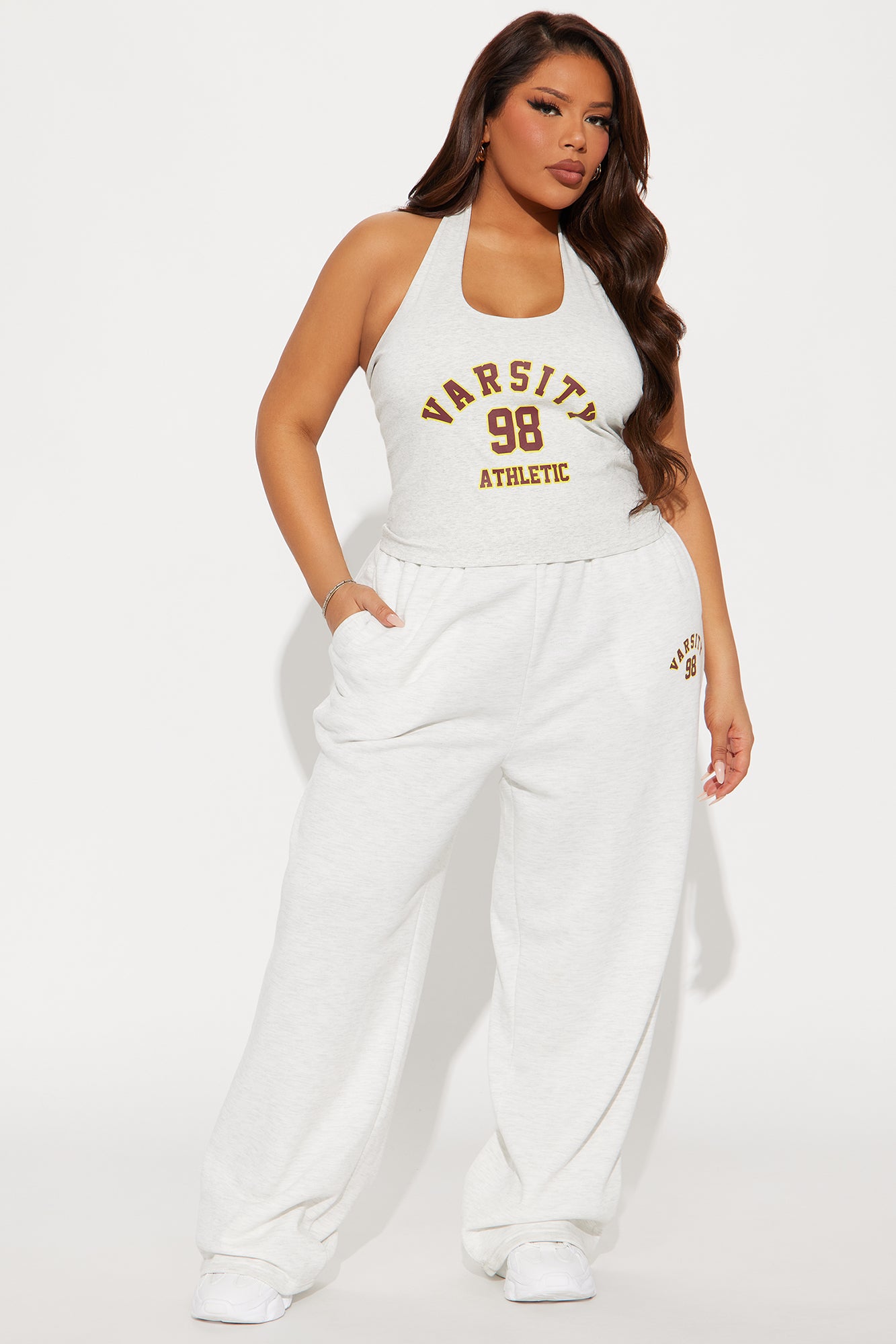 Izabel 98 Varsity Wide Leg Pant - Heather Grey - Image 5
