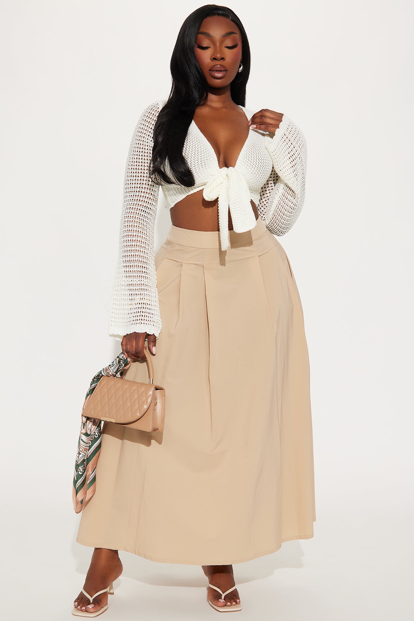 Alayah Pleated Maxi Skirt - Khaki - Image 4