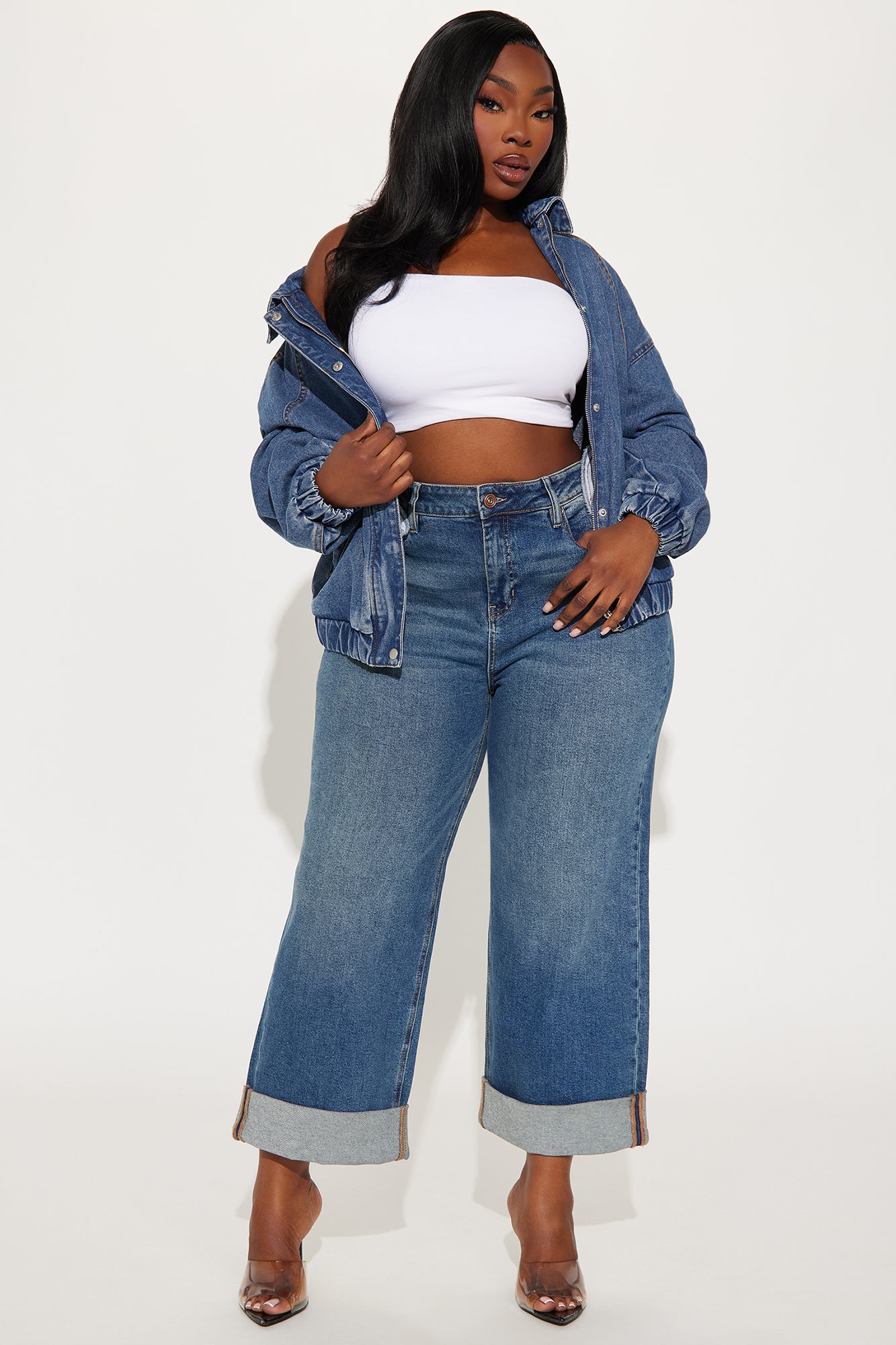 Miranda Cuffed Wide Leg Crop Jean - Dark Wash - Image 5