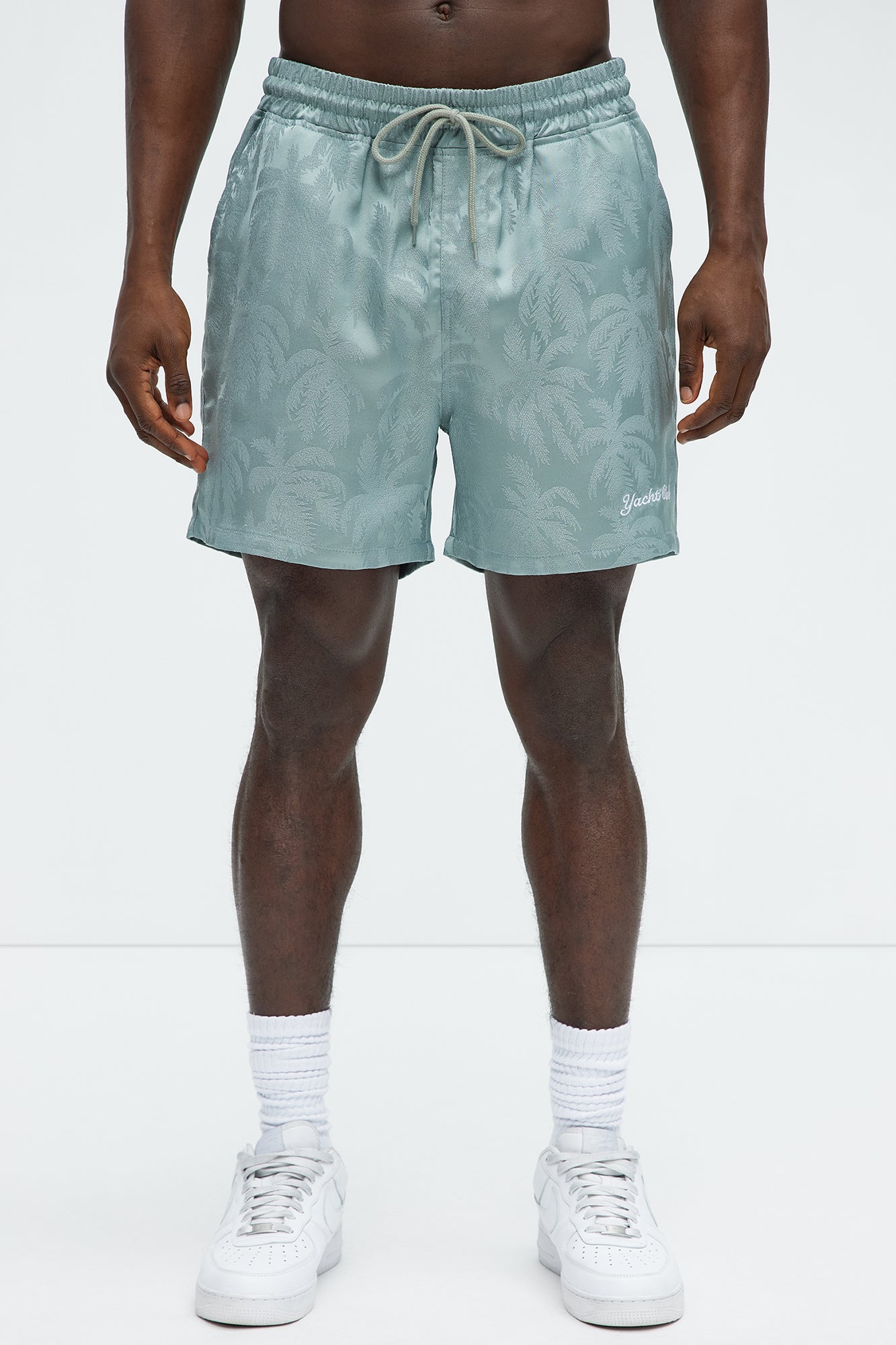 Palm Trees Jacquard Relaxed Shorts - Green - Image 3